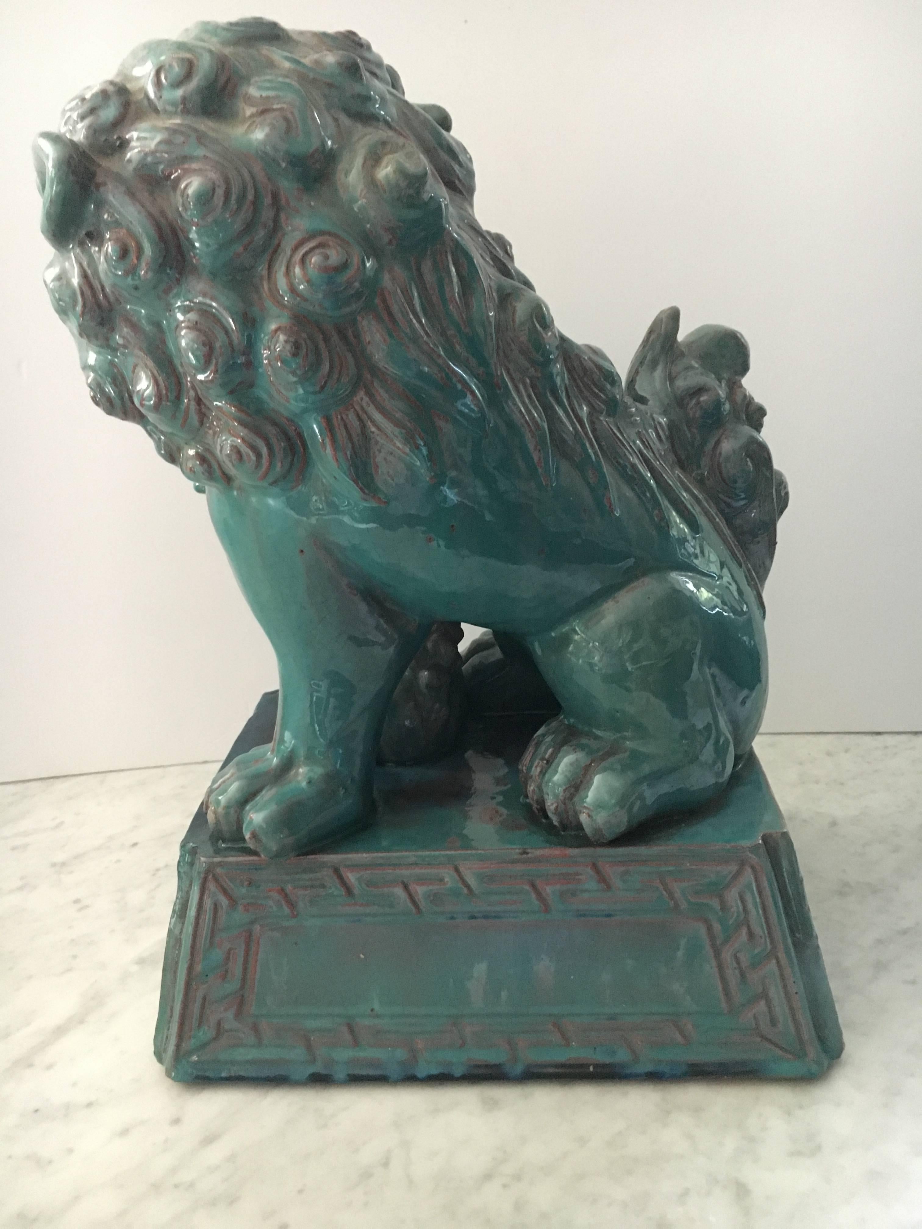 Striking Large Pair of Turquoise Chinese Foo Dogs 2
