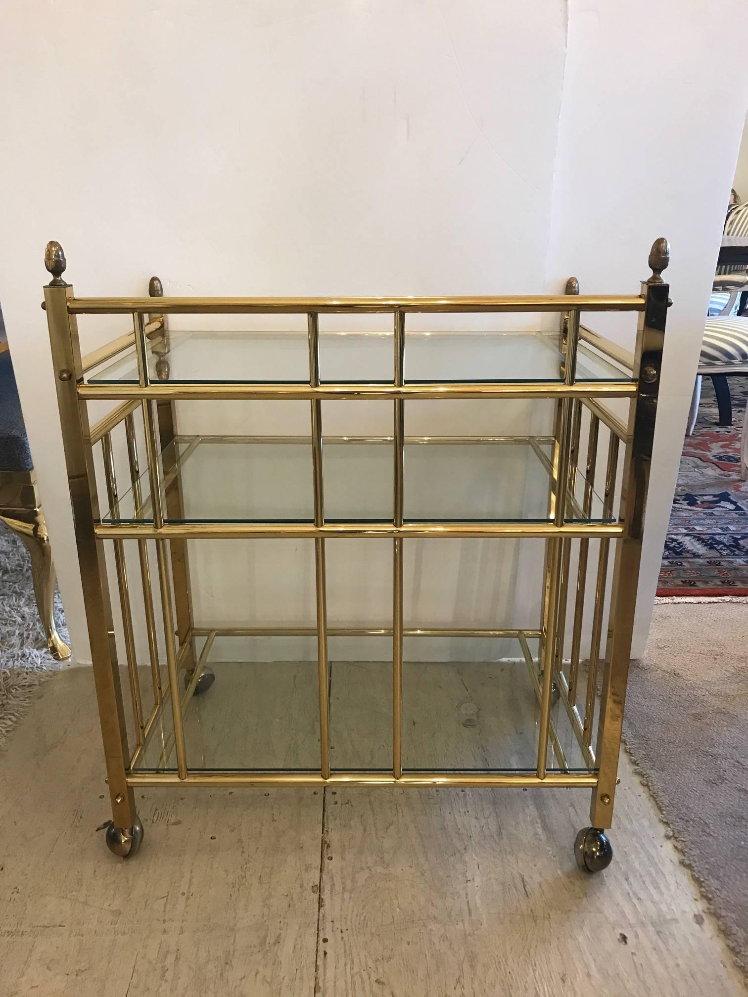 Mid-Century Modern Three-Tier Brass Bar Server In Excellent Condition In Hopewell, NJ