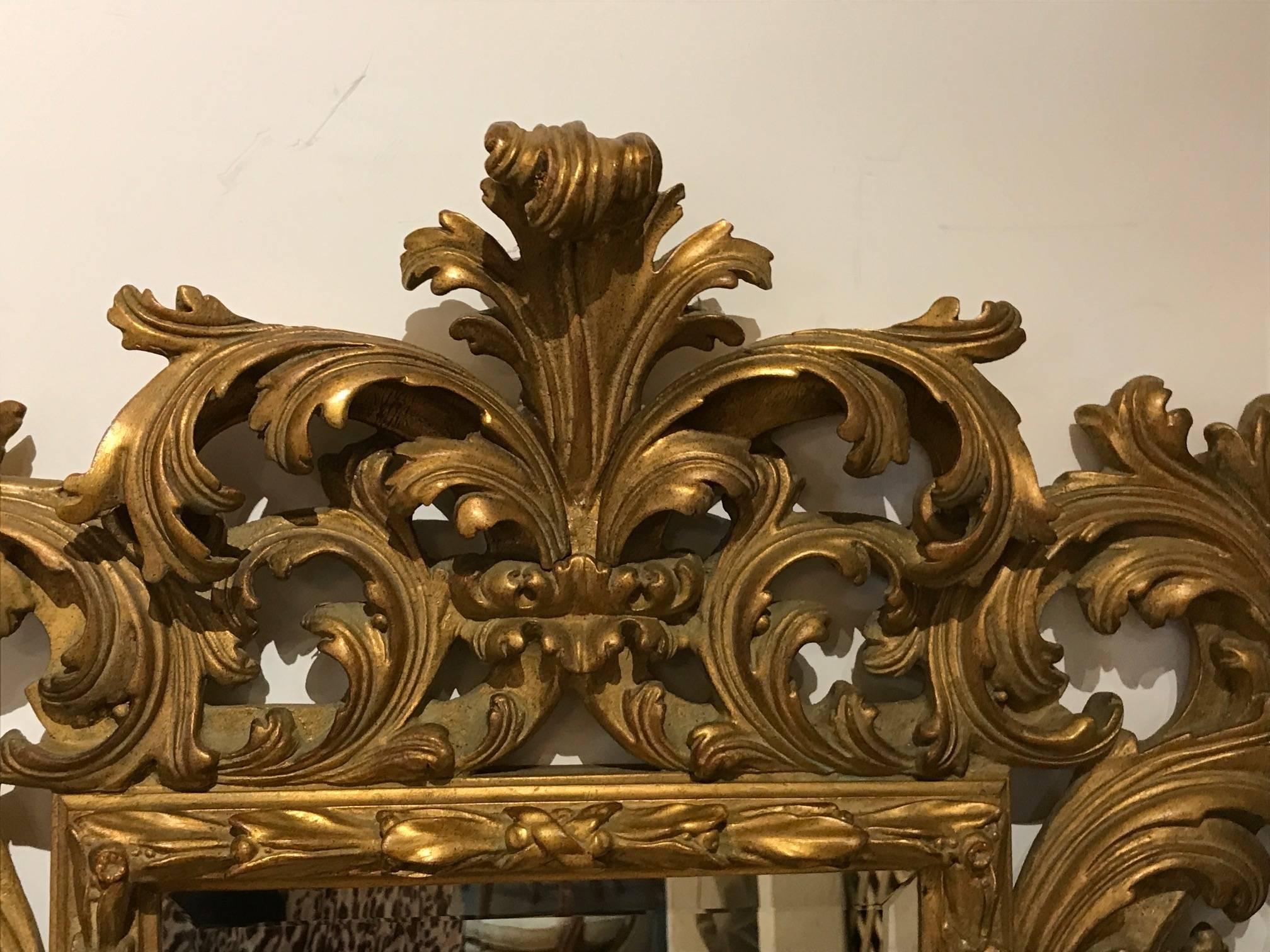 American Ornate Venetian Style Carved Giltwood Mirror