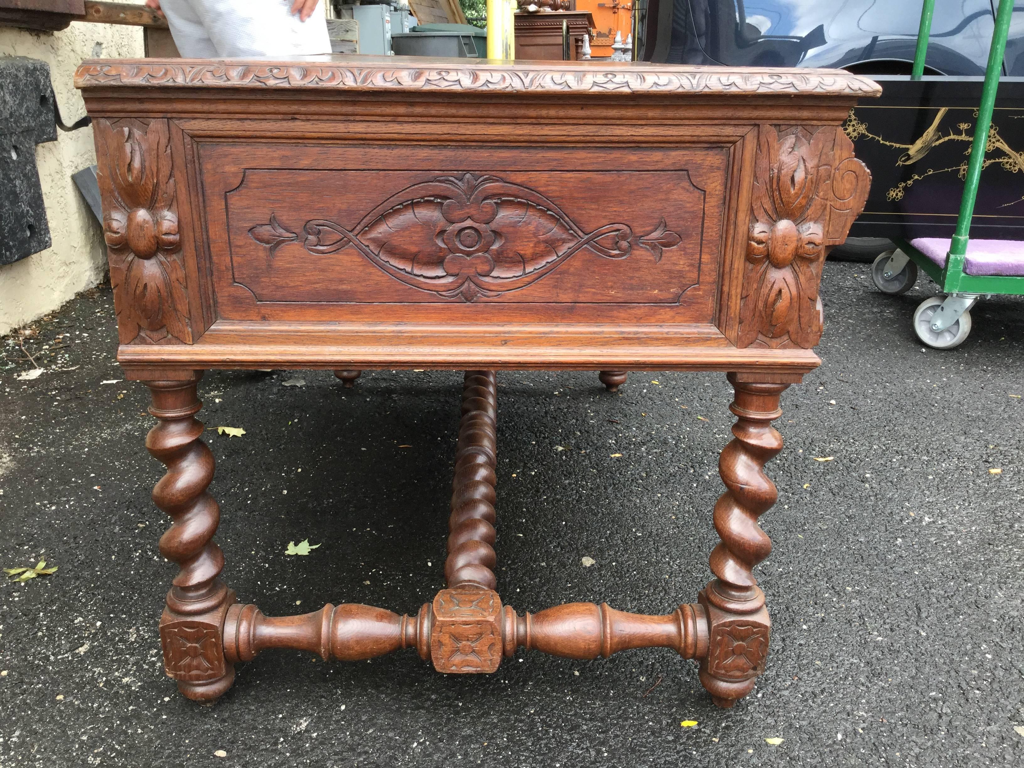 Jacobean Handsome 19th Century French Carved Walnut and Leather Top Desk