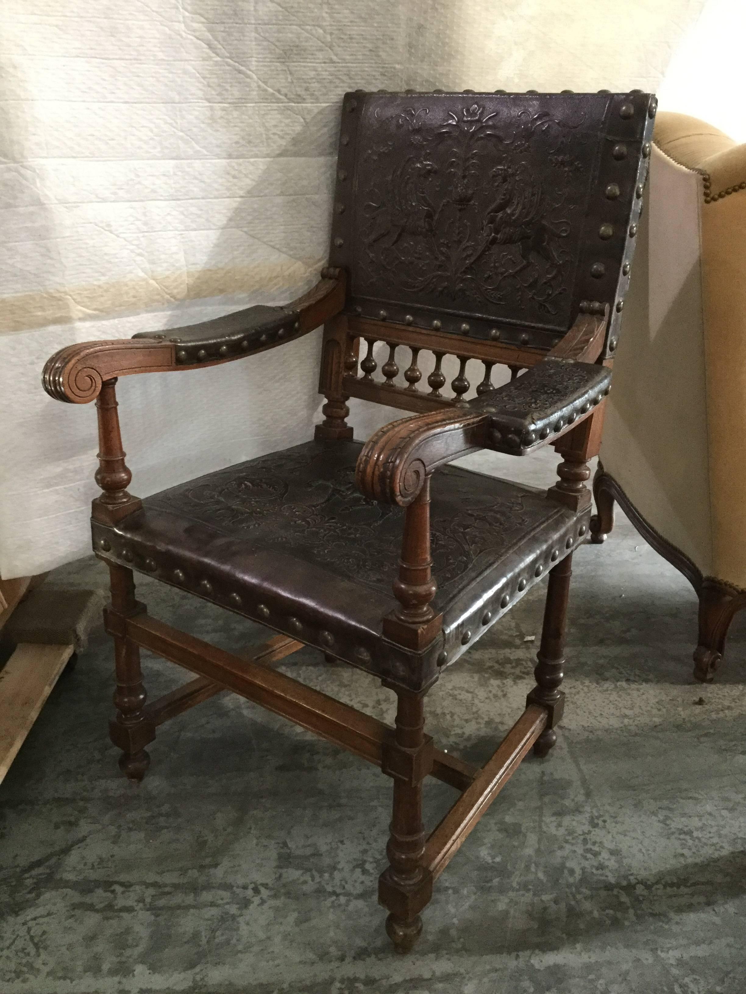 Turn of the Century Tooled Leather Armchair 1