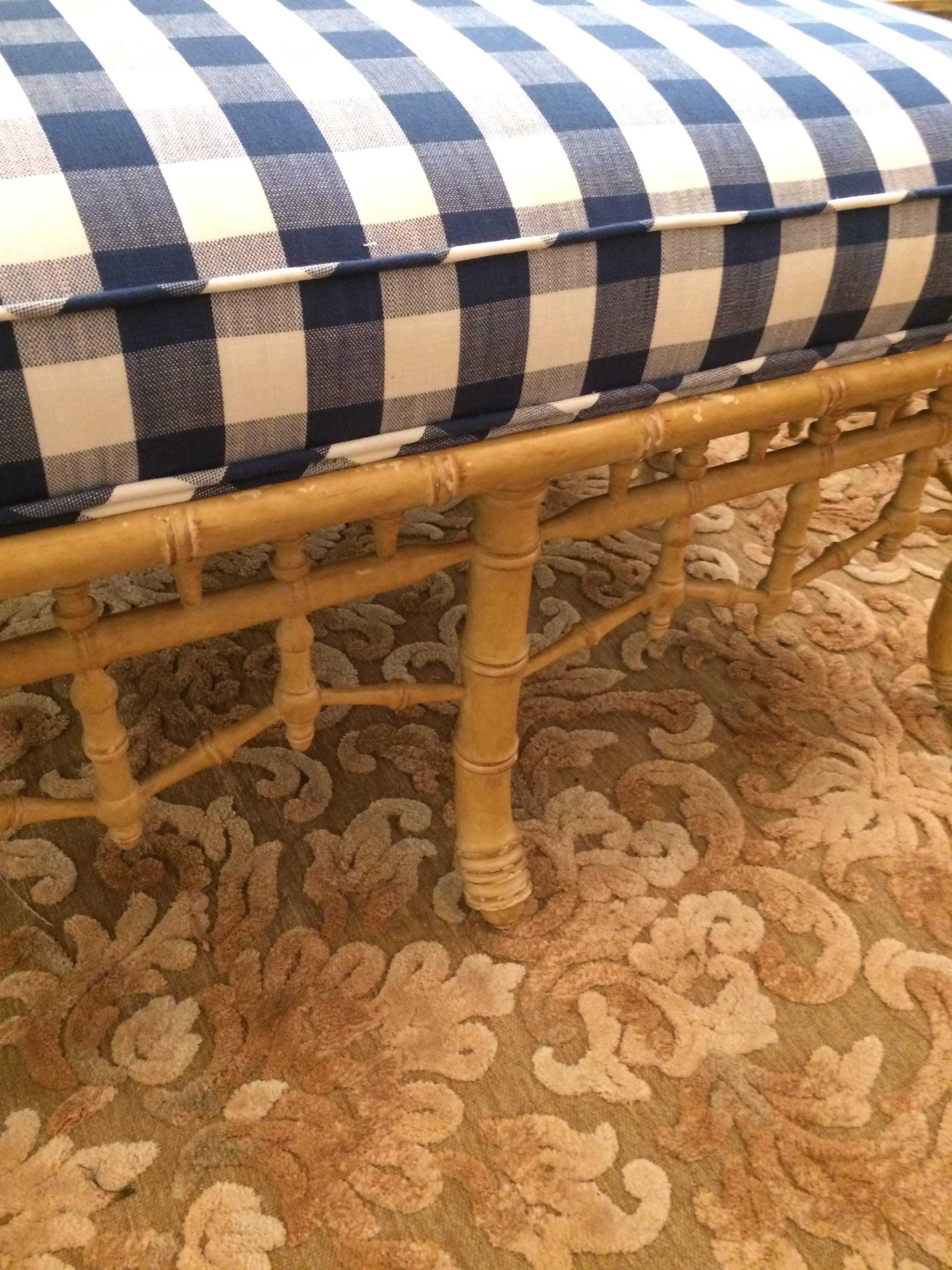 Oversized Square Ottoman with Fabulous Faux Bamboo Base In Excellent Condition In Hopewell, NJ