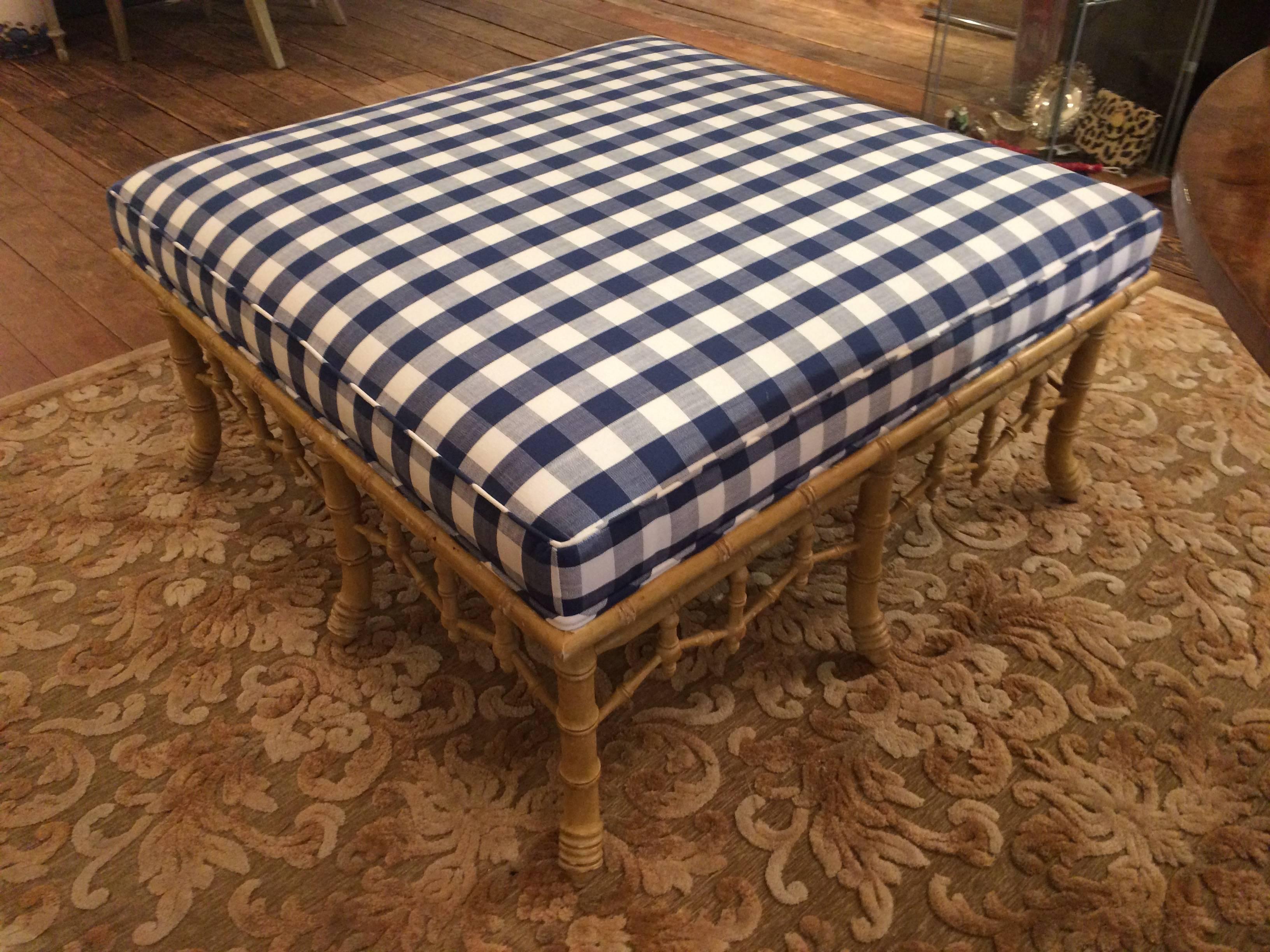 American Oversized Square Ottoman with Fabulous Faux Bamboo Base