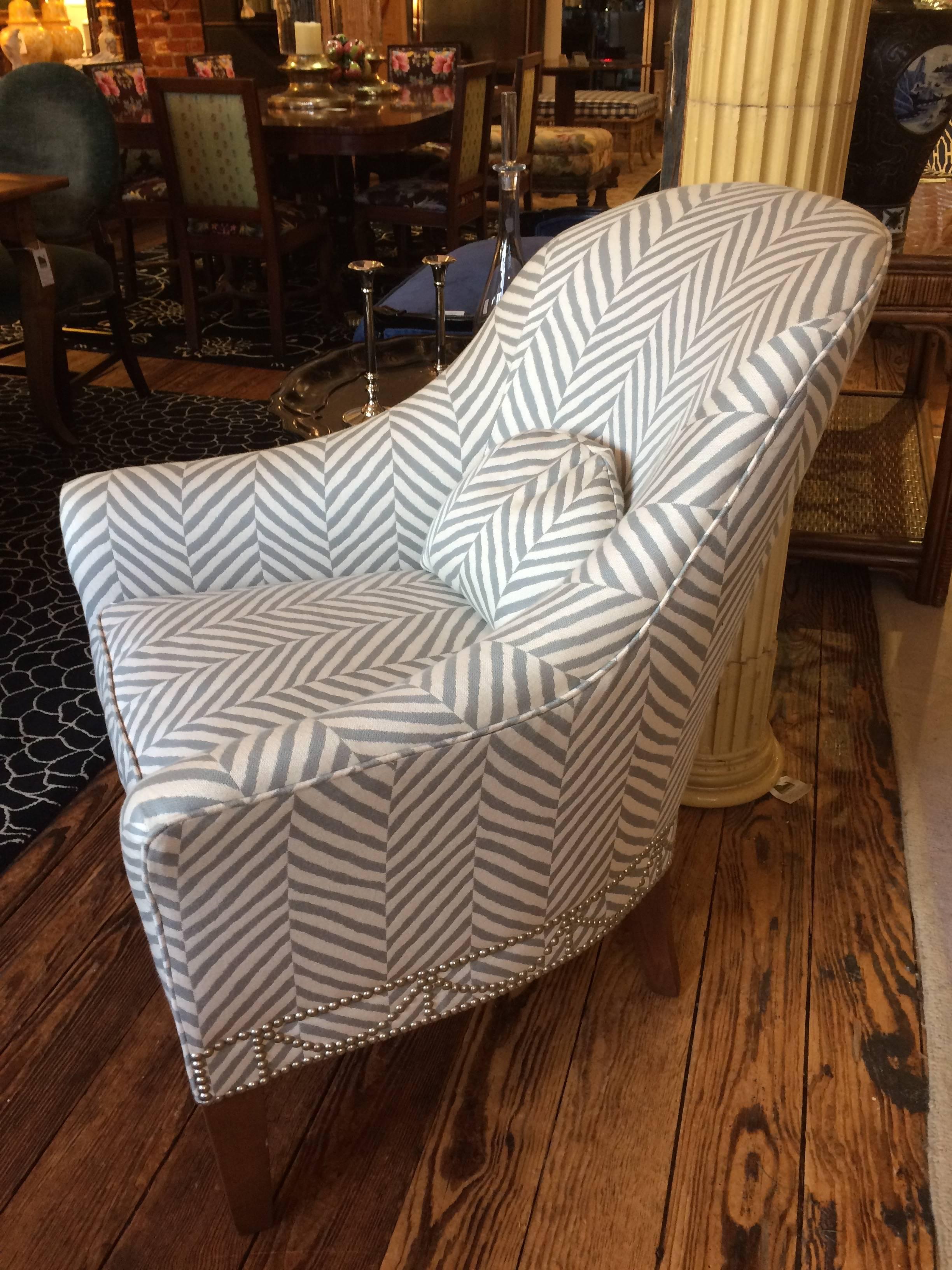 American Classical Stunning Grey and White Chevron Upholstered Club Chair