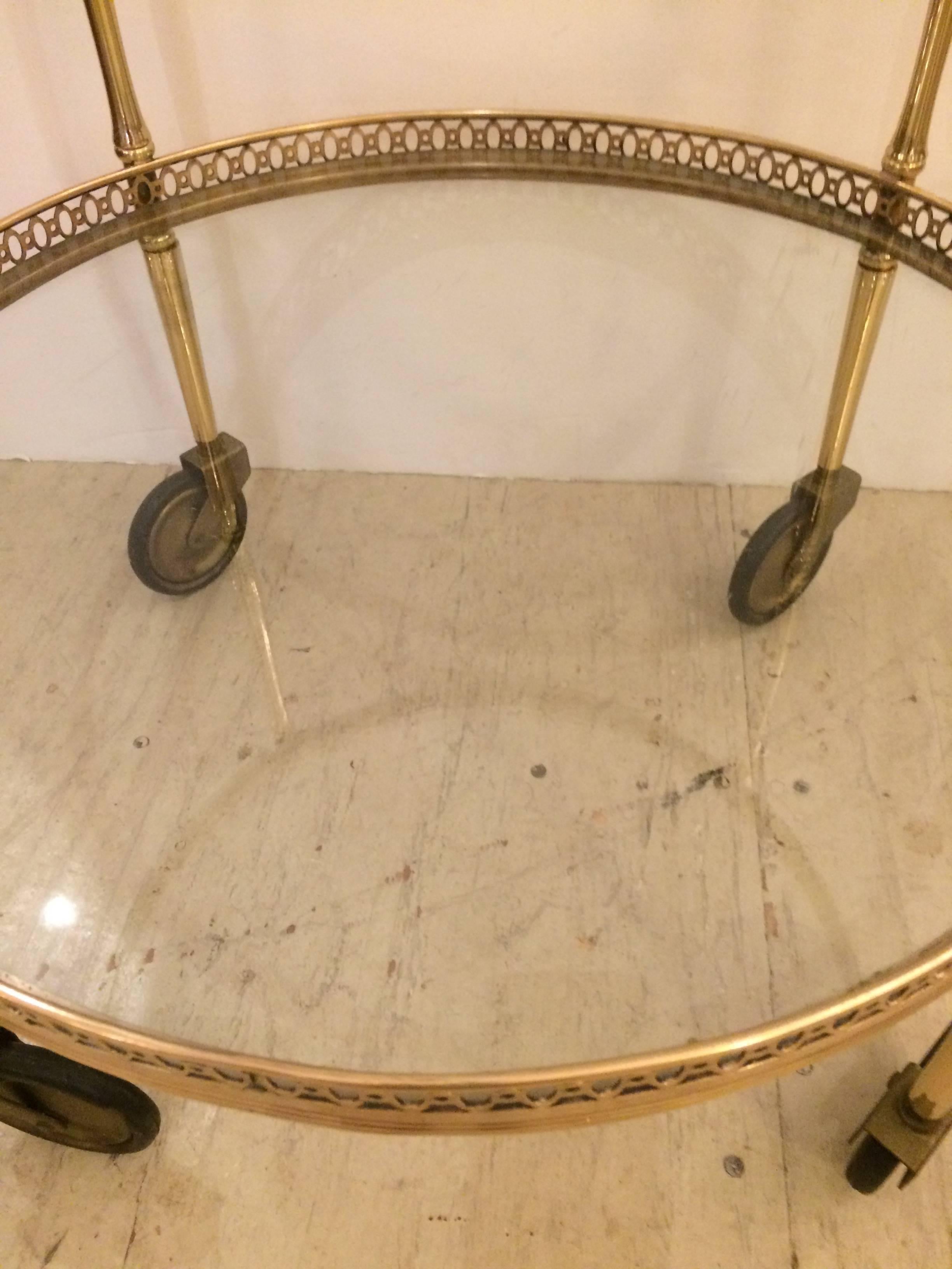 American Classy Mid-Century Modern Round Brass Two-Tier Bar Cart End Table