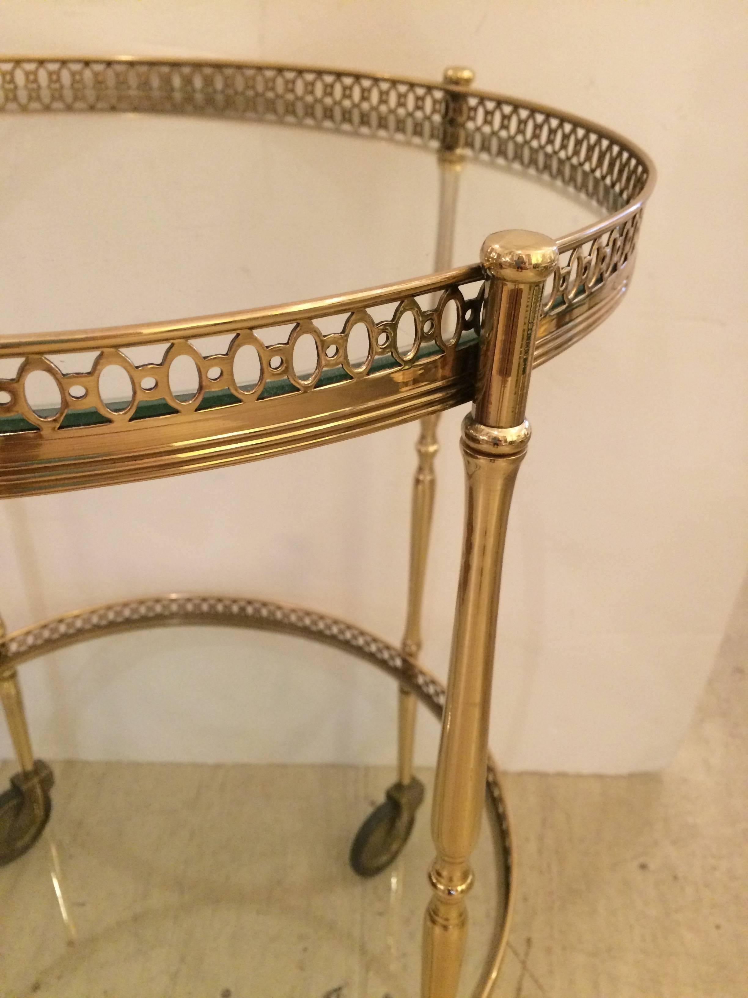 Mid-20th Century Classy Mid-Century Modern Round Brass Two-Tier Bar Cart End Table