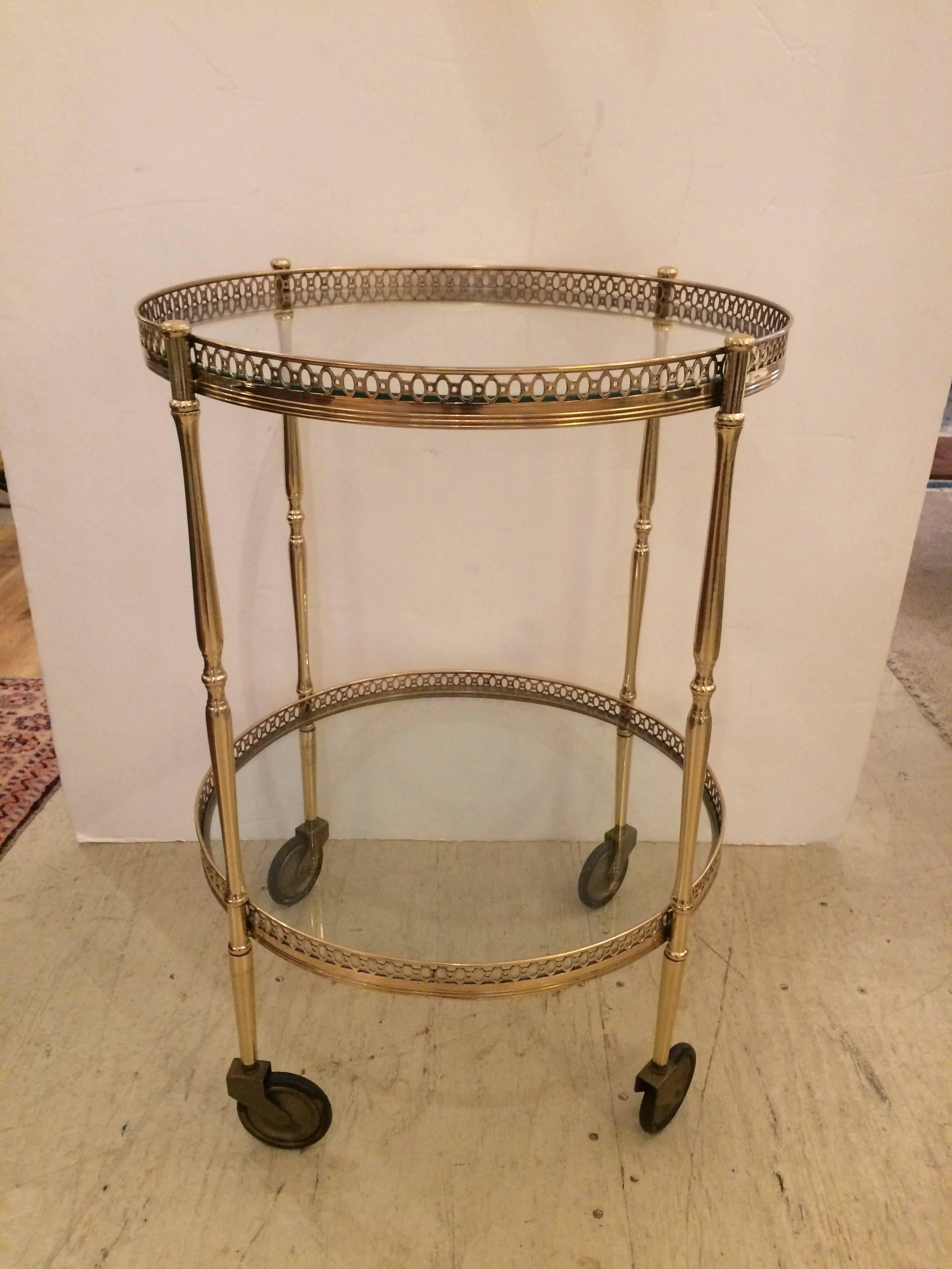 Classy Mid-Century Modern Round Brass Two-Tier Bar Cart End Table 2
