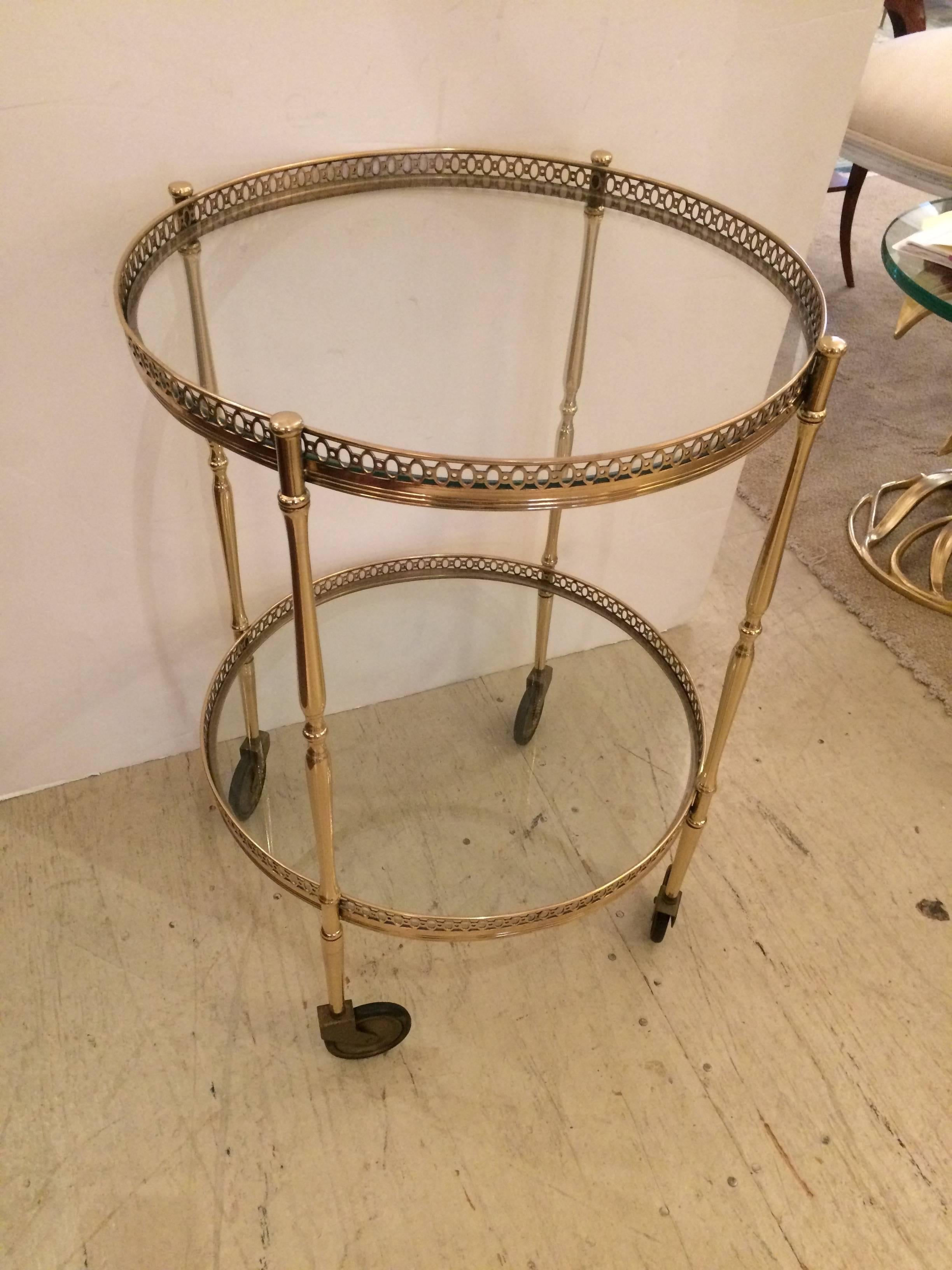 Classy Mid-Century Modern Round Brass Two-Tier Bar Cart End Table 1