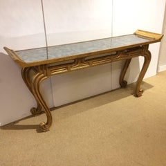 Glamorous Tony Duquette Style Giltwood and Aged Mirror Console Table