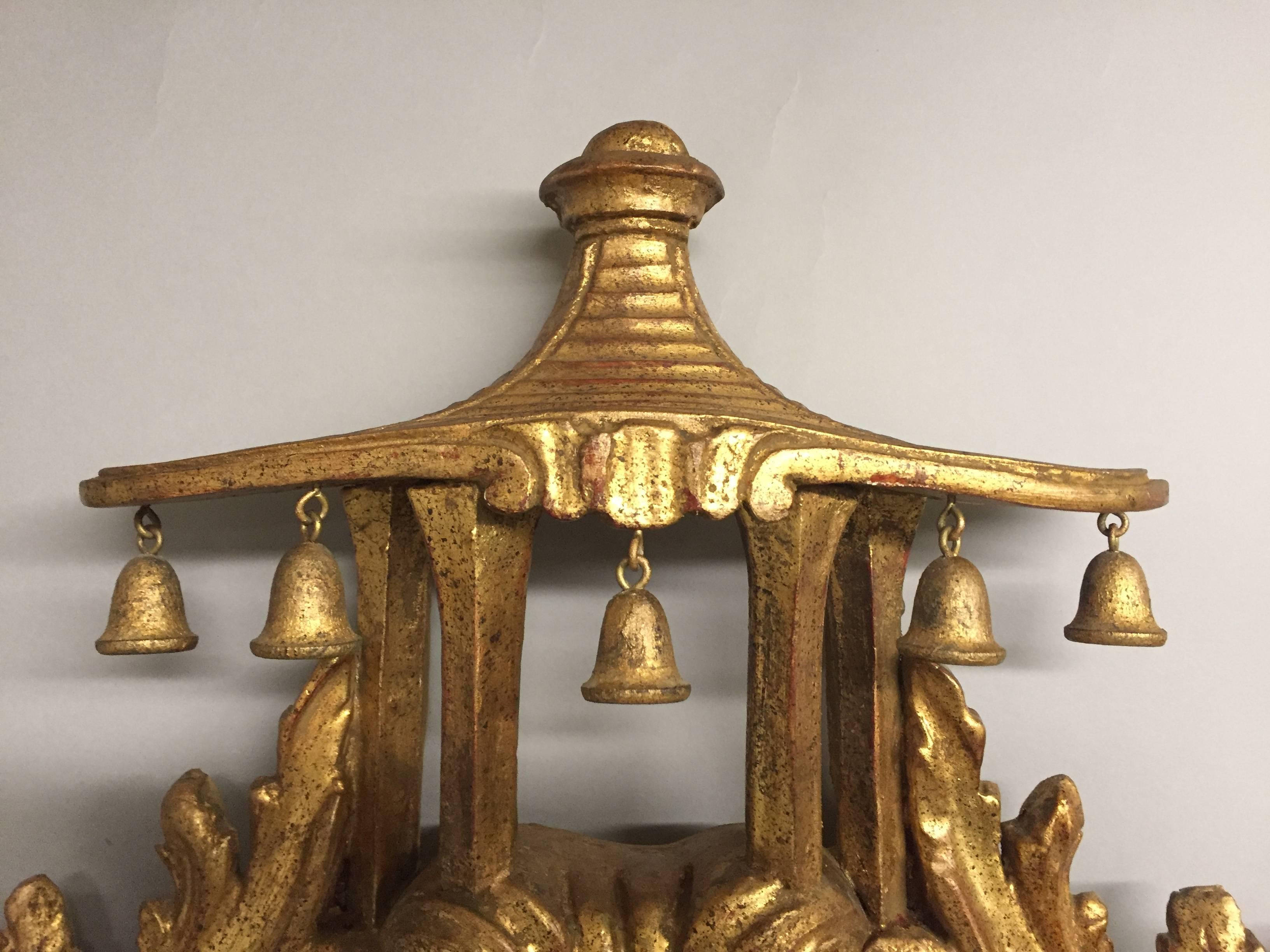Chinoiserie Sensational Carved Italian Giltwood Pagoda Style Mirror