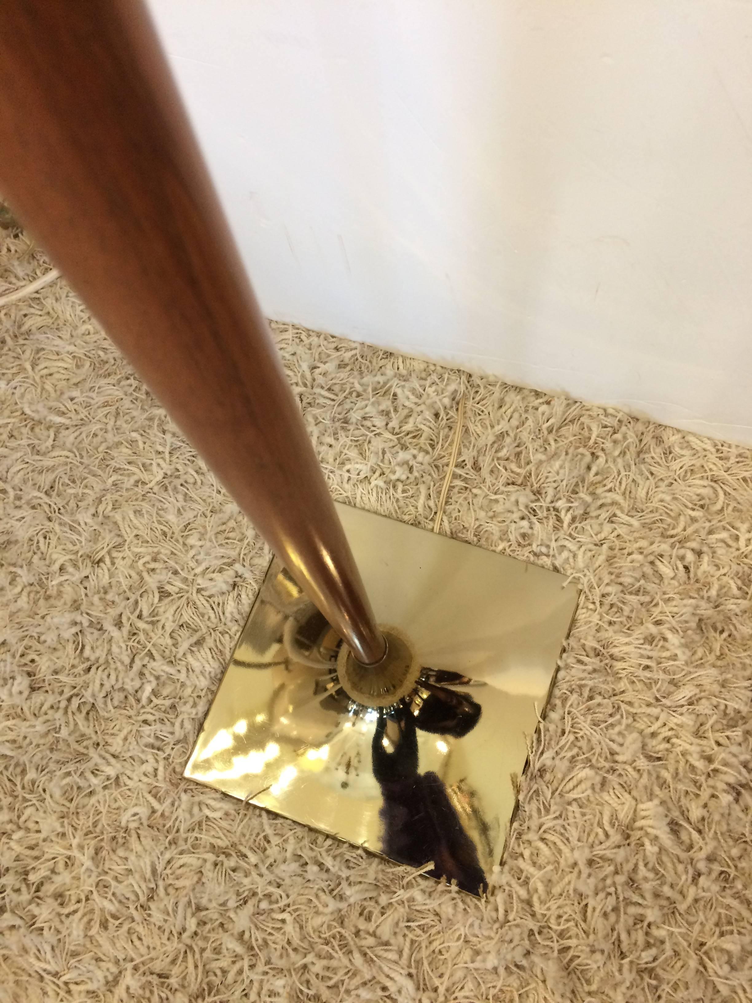 Chic Mid-Century Modern Wishbone Style Teak and Brass Floor Lamp 1