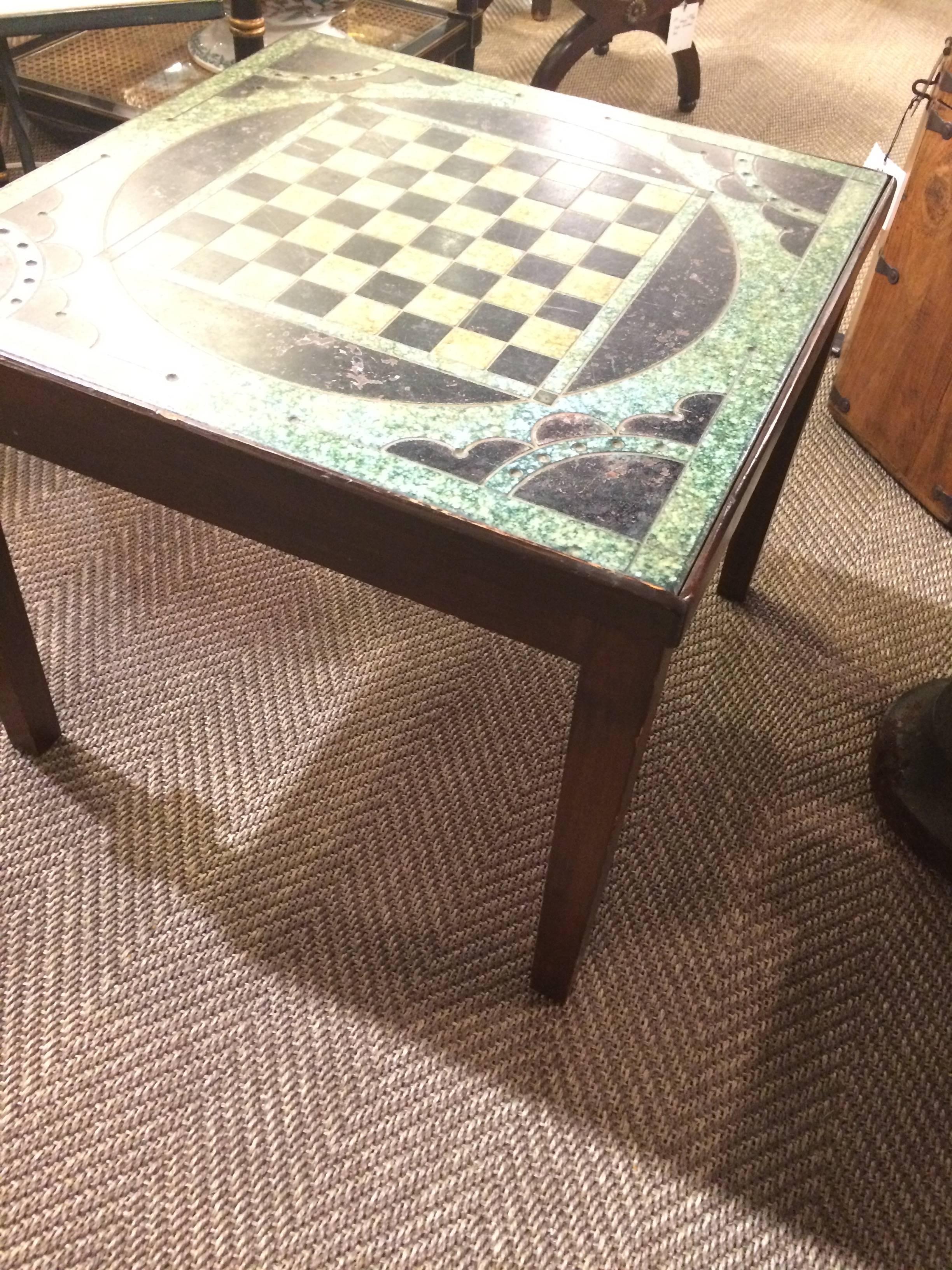 American Wooden and Slate Game Board Motife Side Table For Sale