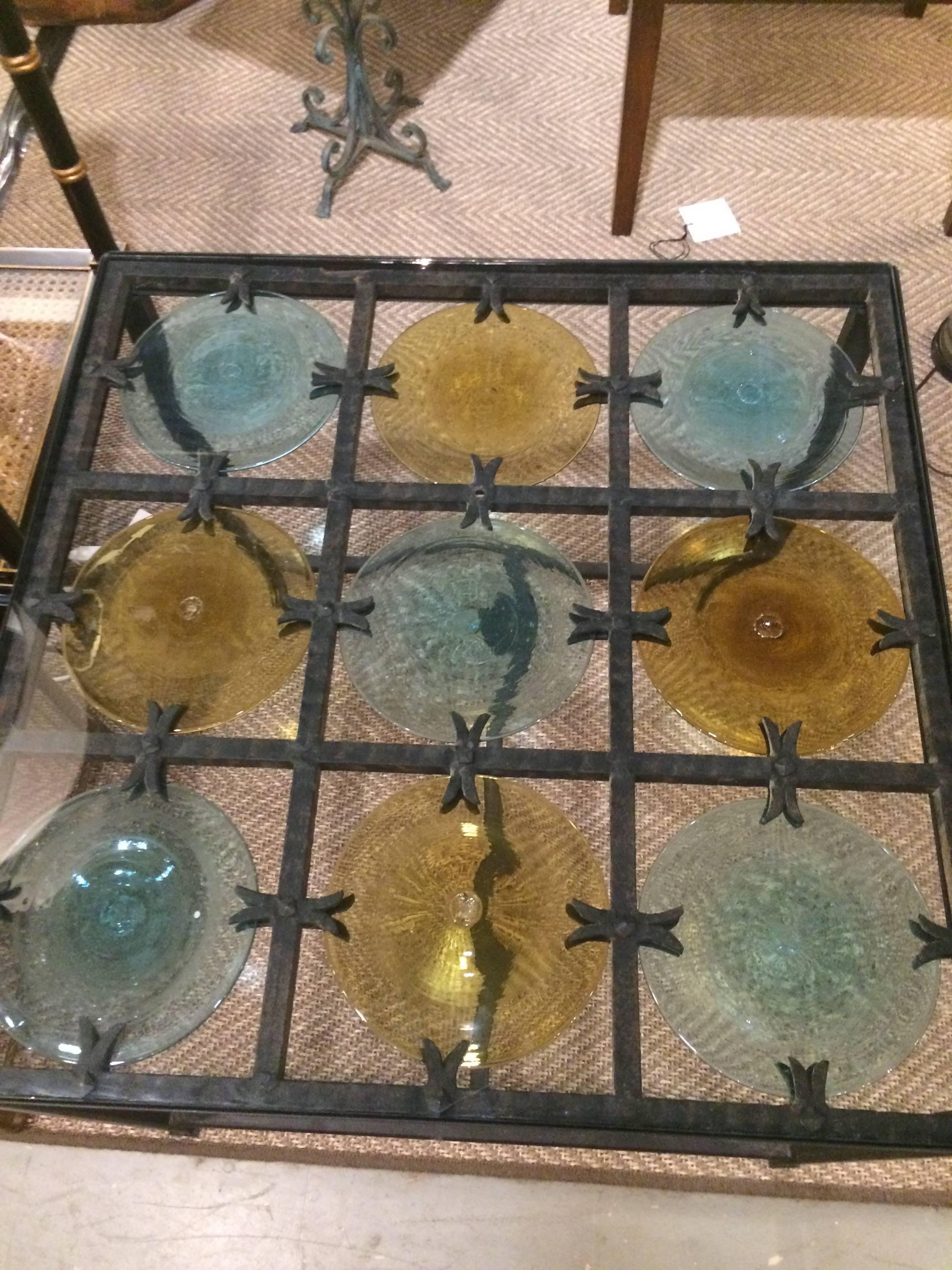 Sensational Pair of Spanish Side Tables with Handblown Glass Discs 5