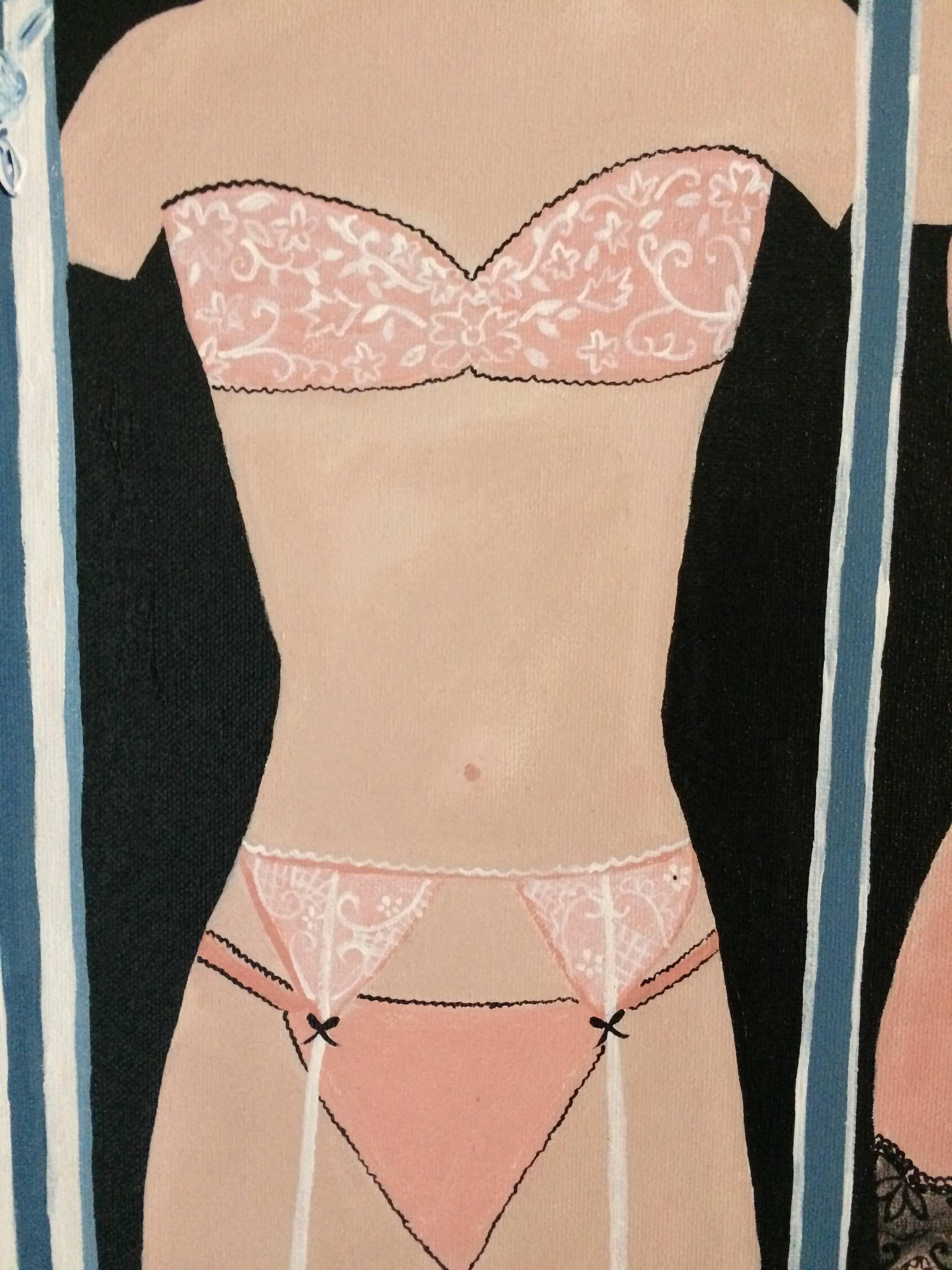 Late 20th Century Romantic Painting of Parisian Lingerie Shop Window