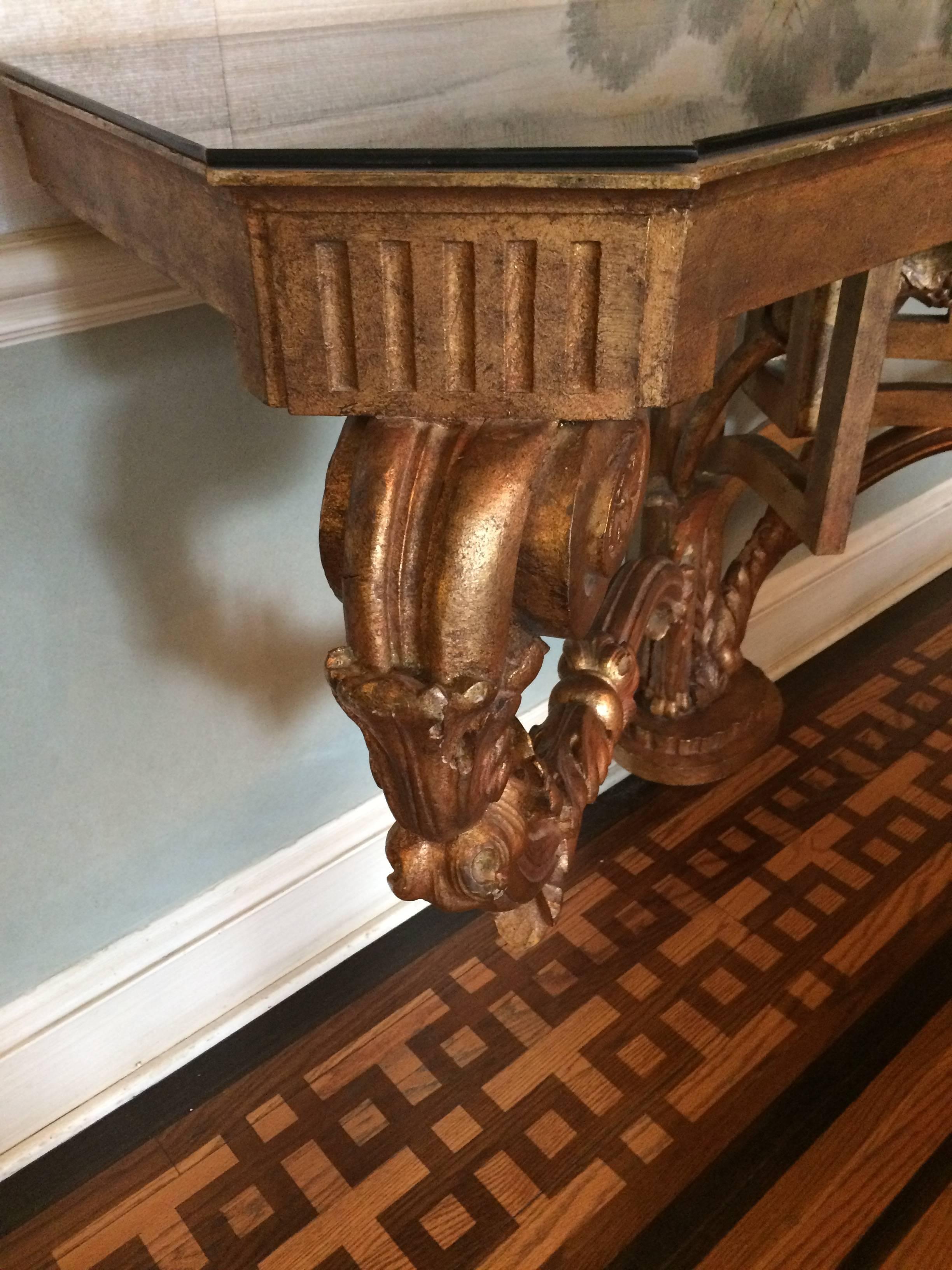 Elegant Turn of the Century French Giltwood Demilune Console In Excellent Condition In Hopewell, NJ