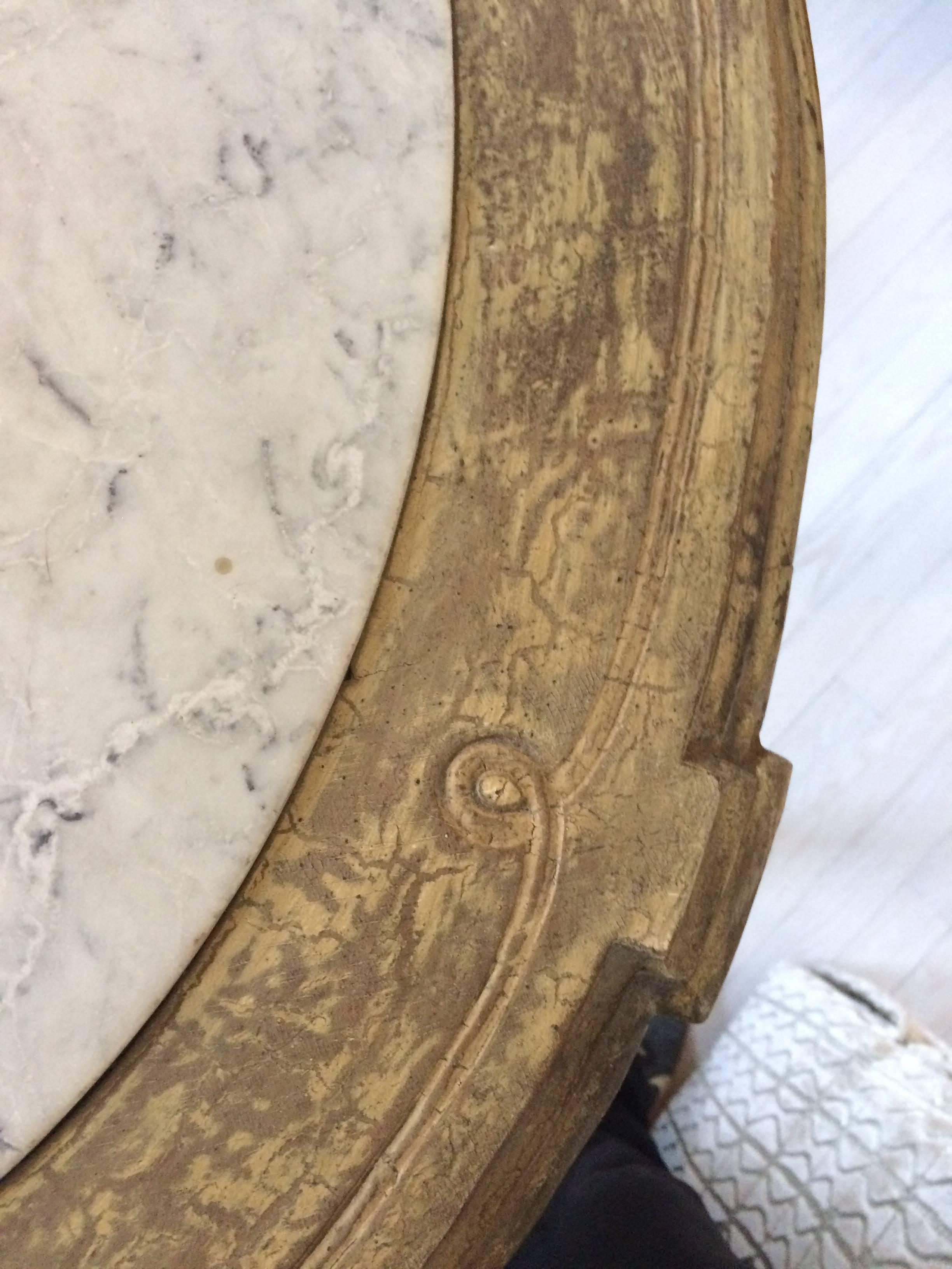 Lovely French Painted Wood and Marble Oval Side Table 3