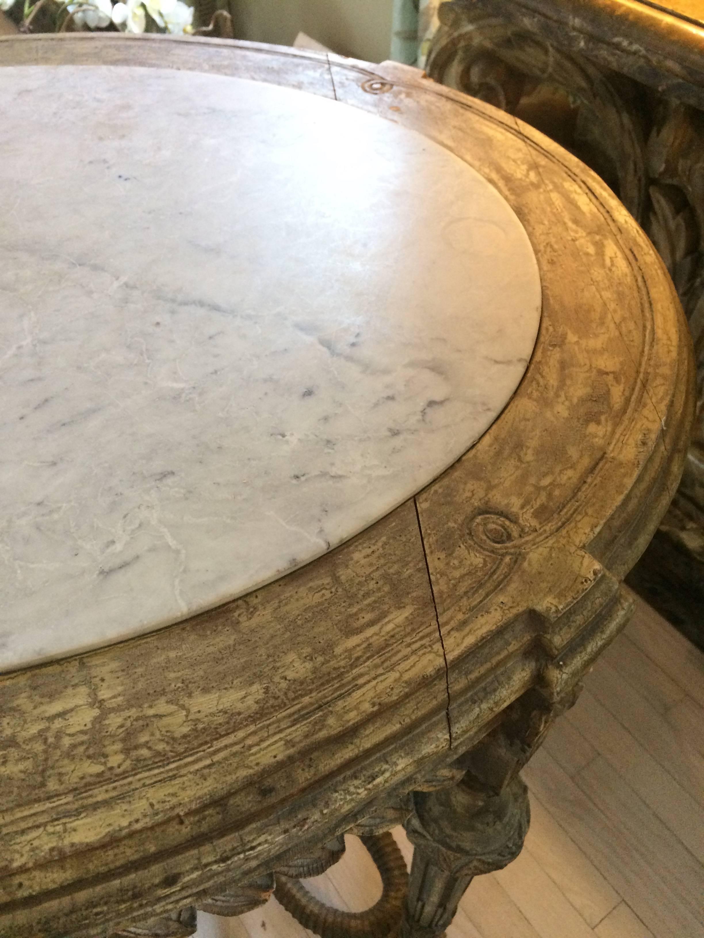 Lovely French Painted Wood and Marble Oval Side Table 2