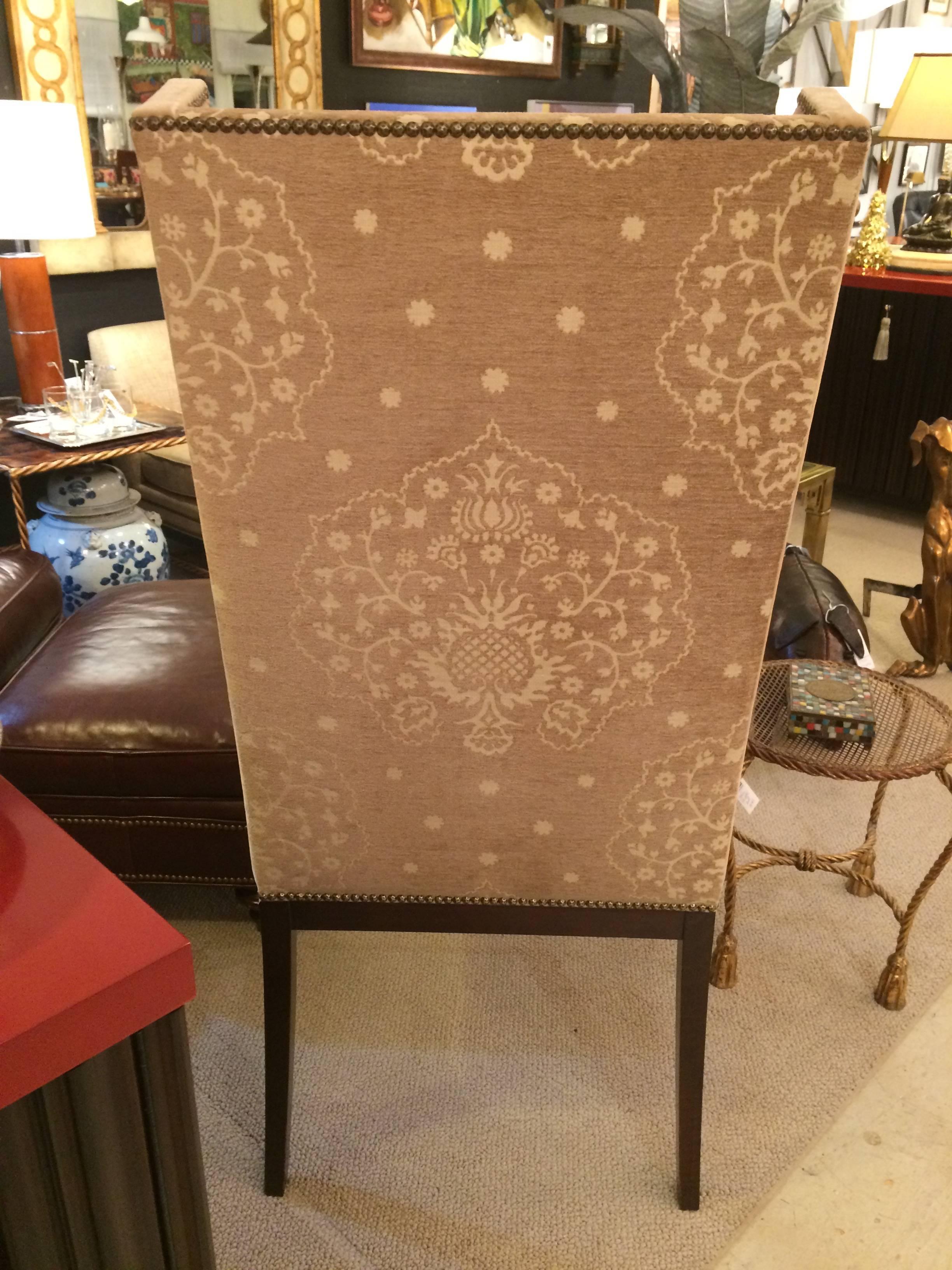 Stylish Pair of Camel Mohair High Back Wing Chairs In Excellent Condition In Hopewell, NJ
