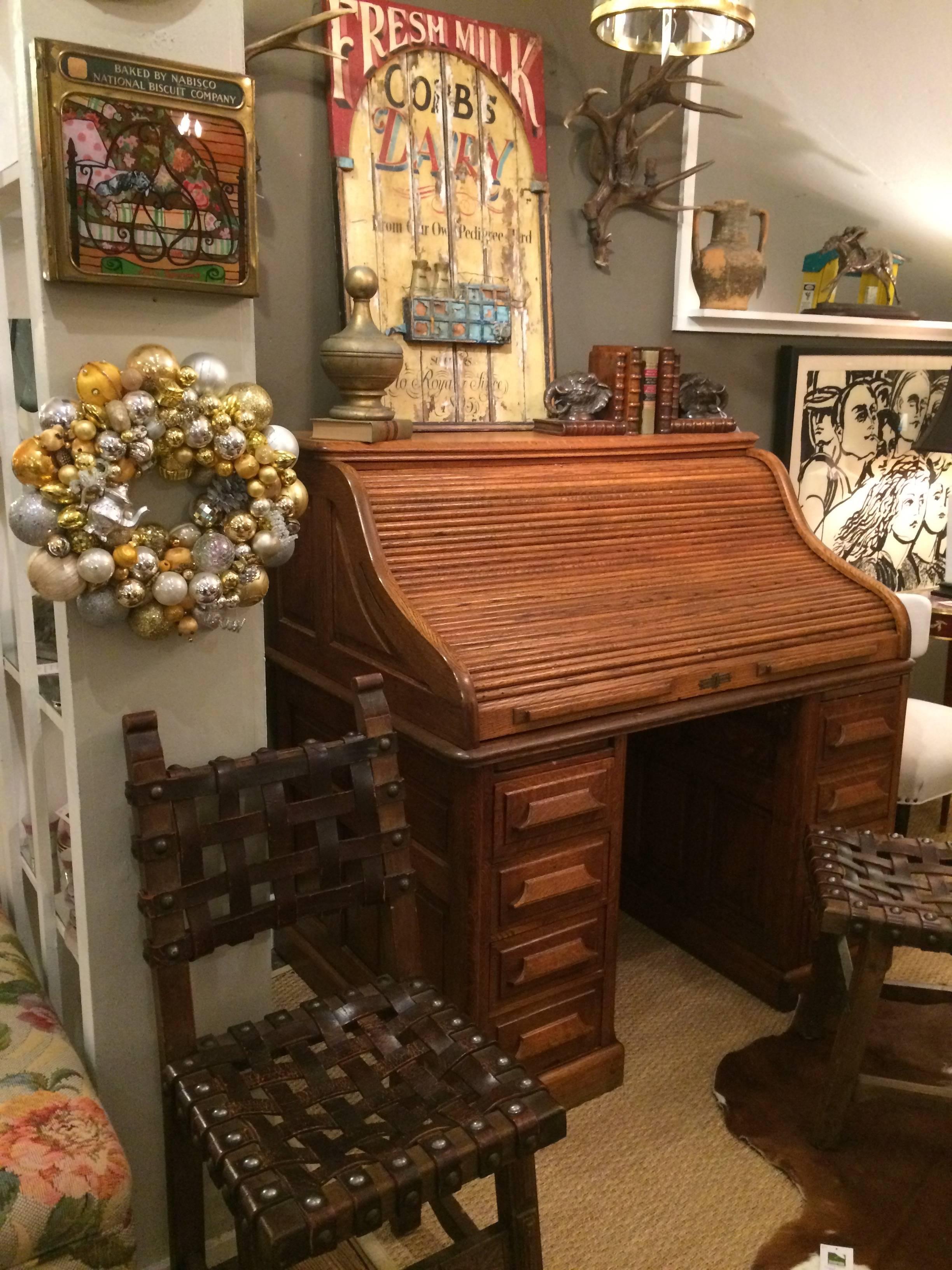 Masculine 19th Century Big and Roomy Roll Top Desk 1