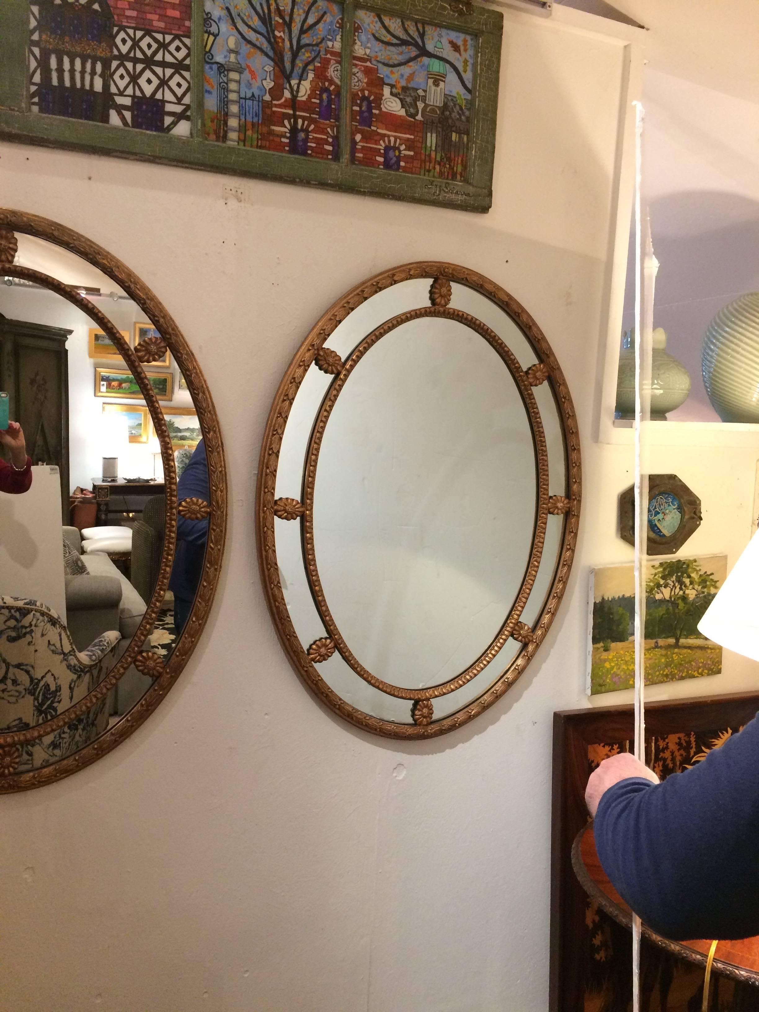 Classic Pair of Large Oval Italian Giltwood Mirrors 1