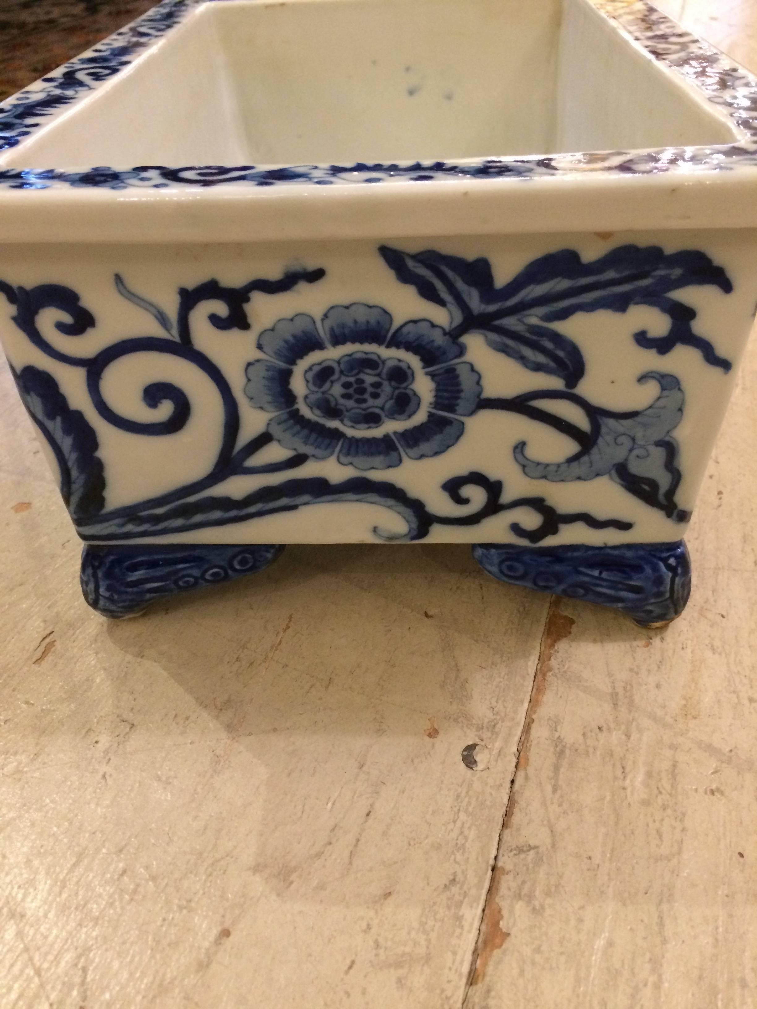 Chinese Export Lovely 19th Century English Blue and White Planter Jardiniere Cachepot