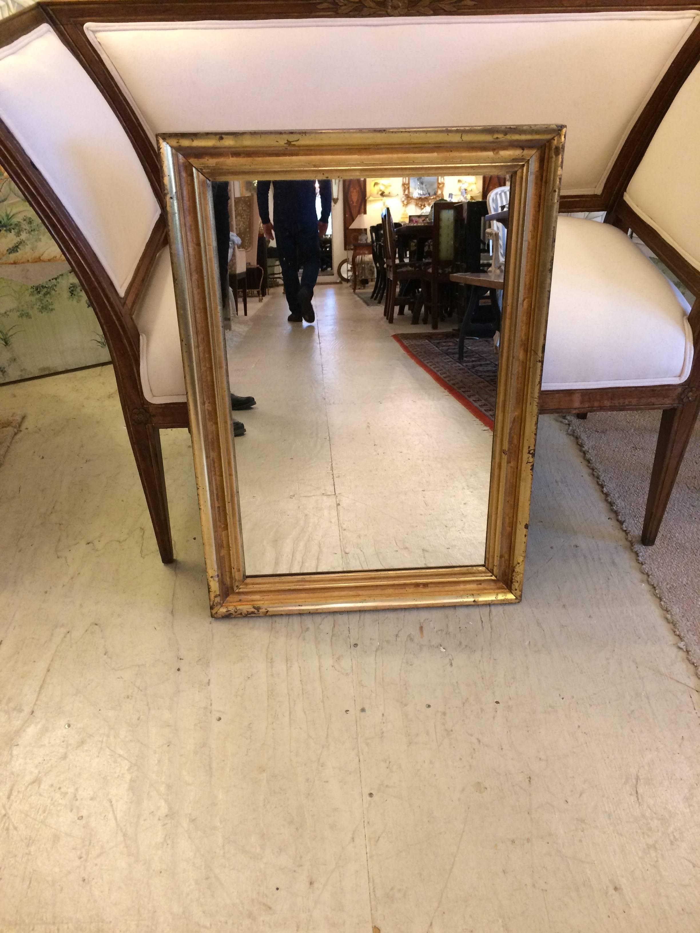 American Pair of Elegant Lemon Gilt Antique Rectangular Mirrors