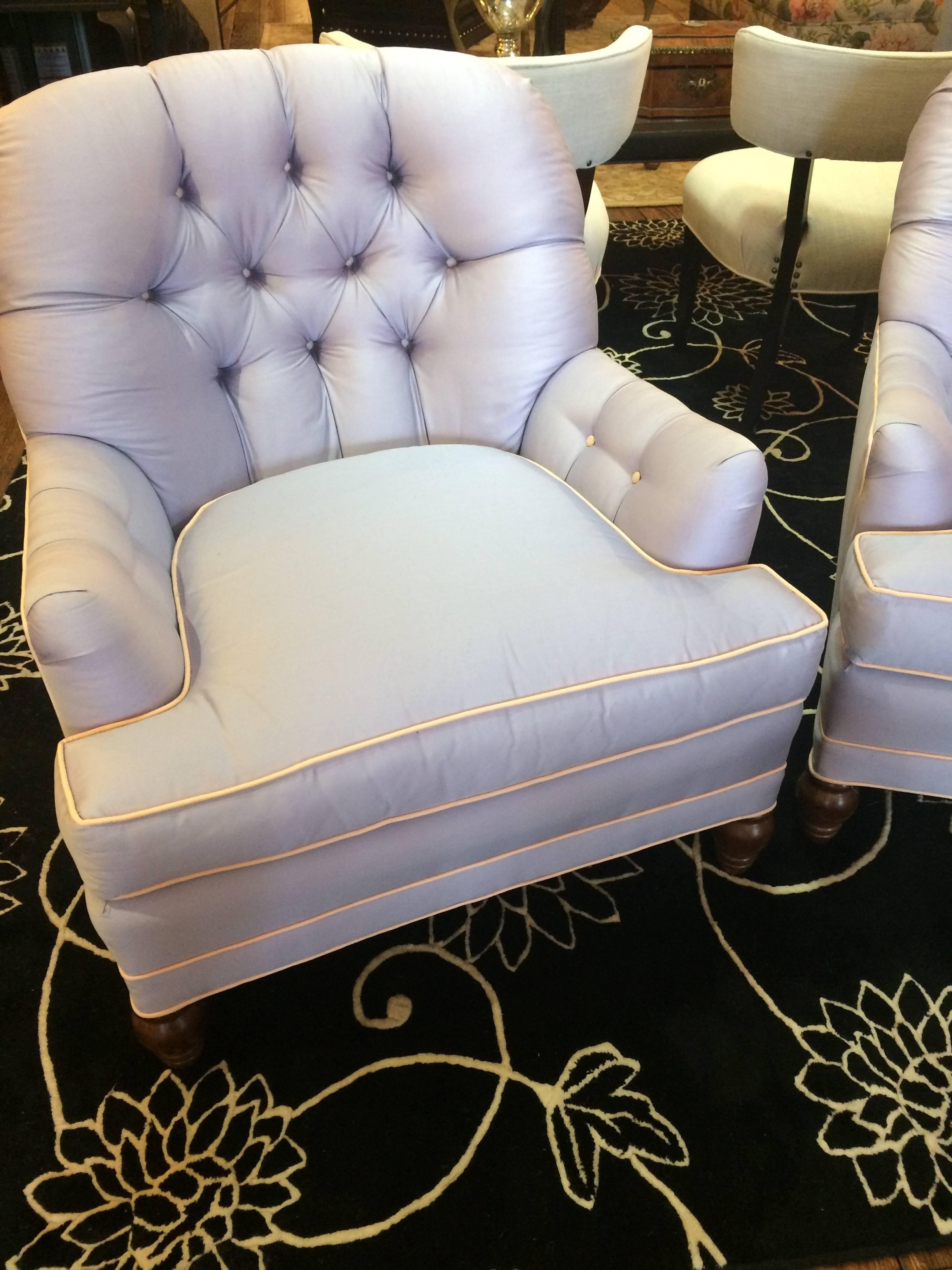 Luxurious Tufted Club Chairs in a Heavenly Light Blue 2