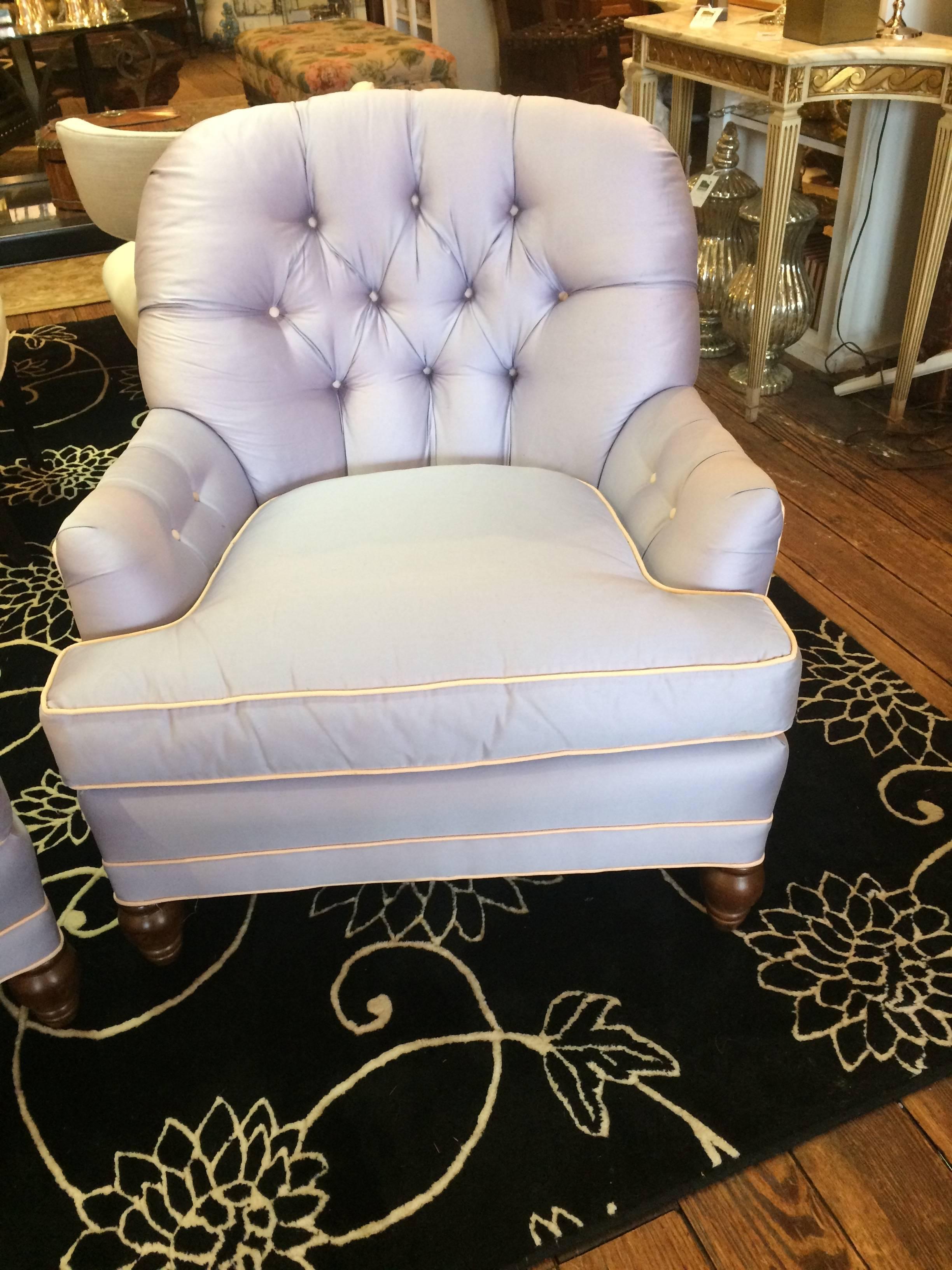 Cotton Luxurious Tufted Club Chairs in a Heavenly Light Blue