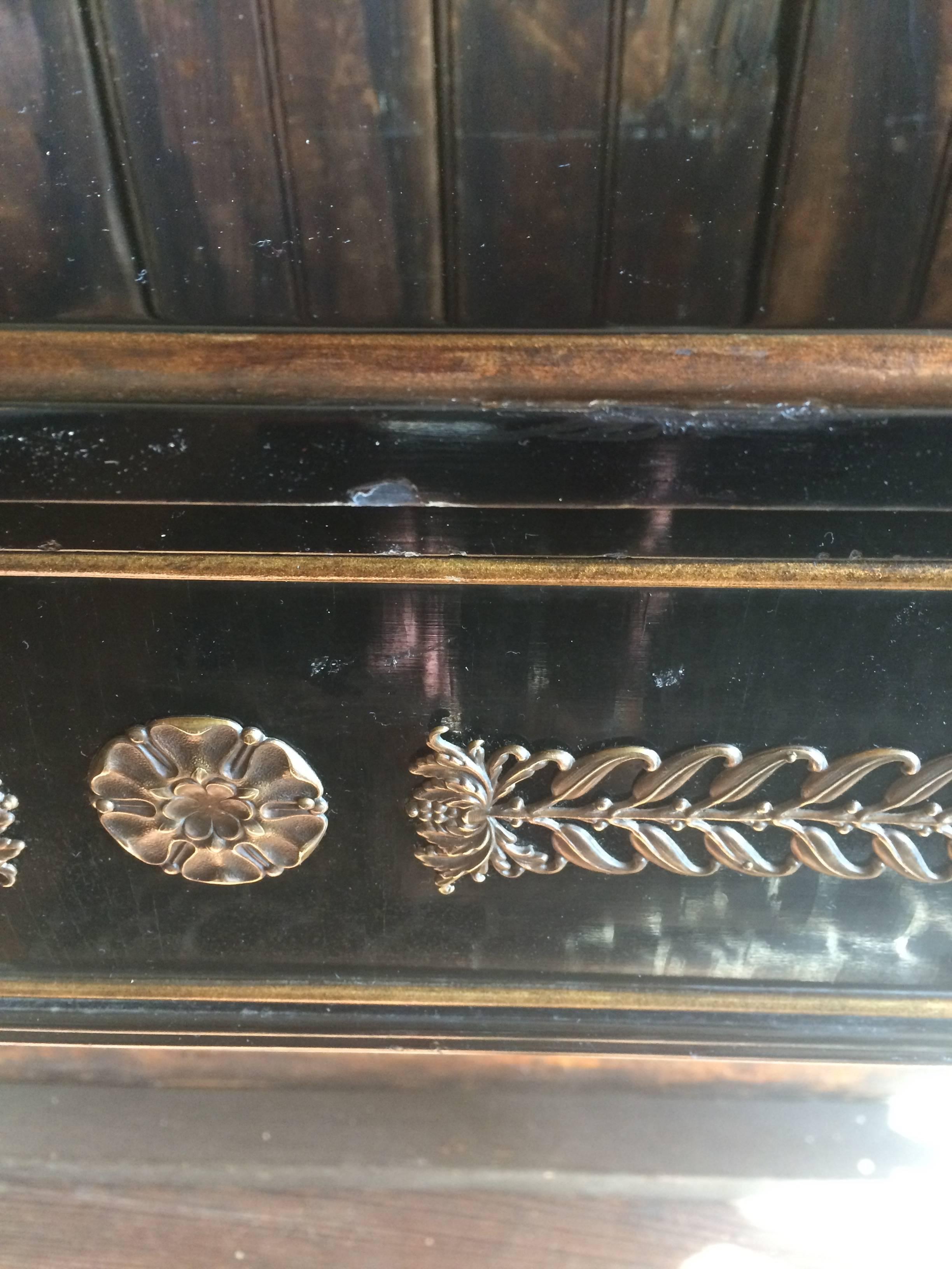 American Glamorous Hollywood Regency Neoclassical Black and Gold Console Table