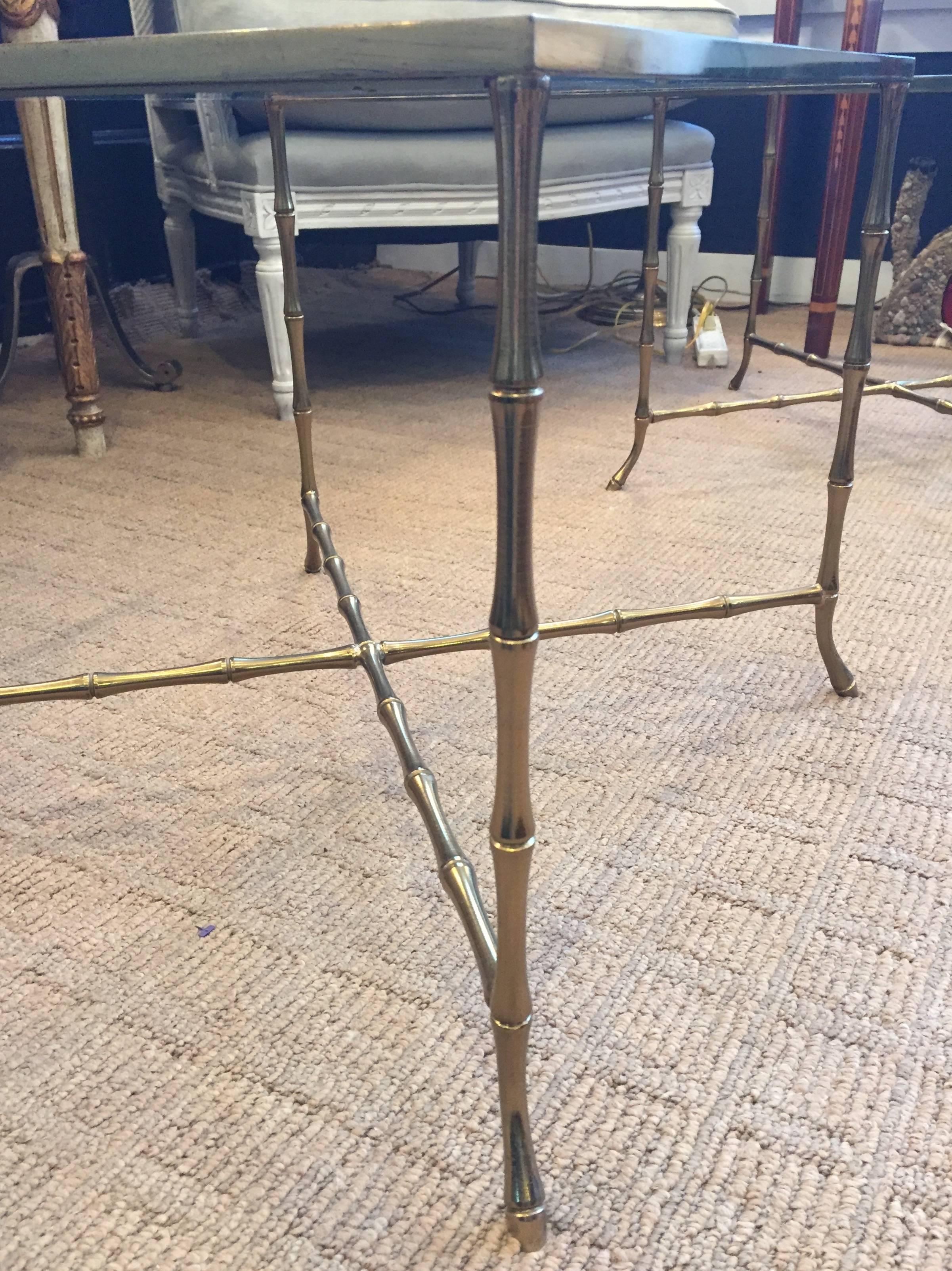 Pair of French Faux Bamboo Brass End or Cocktail Tables In Excellent Condition In Hopewell, NJ