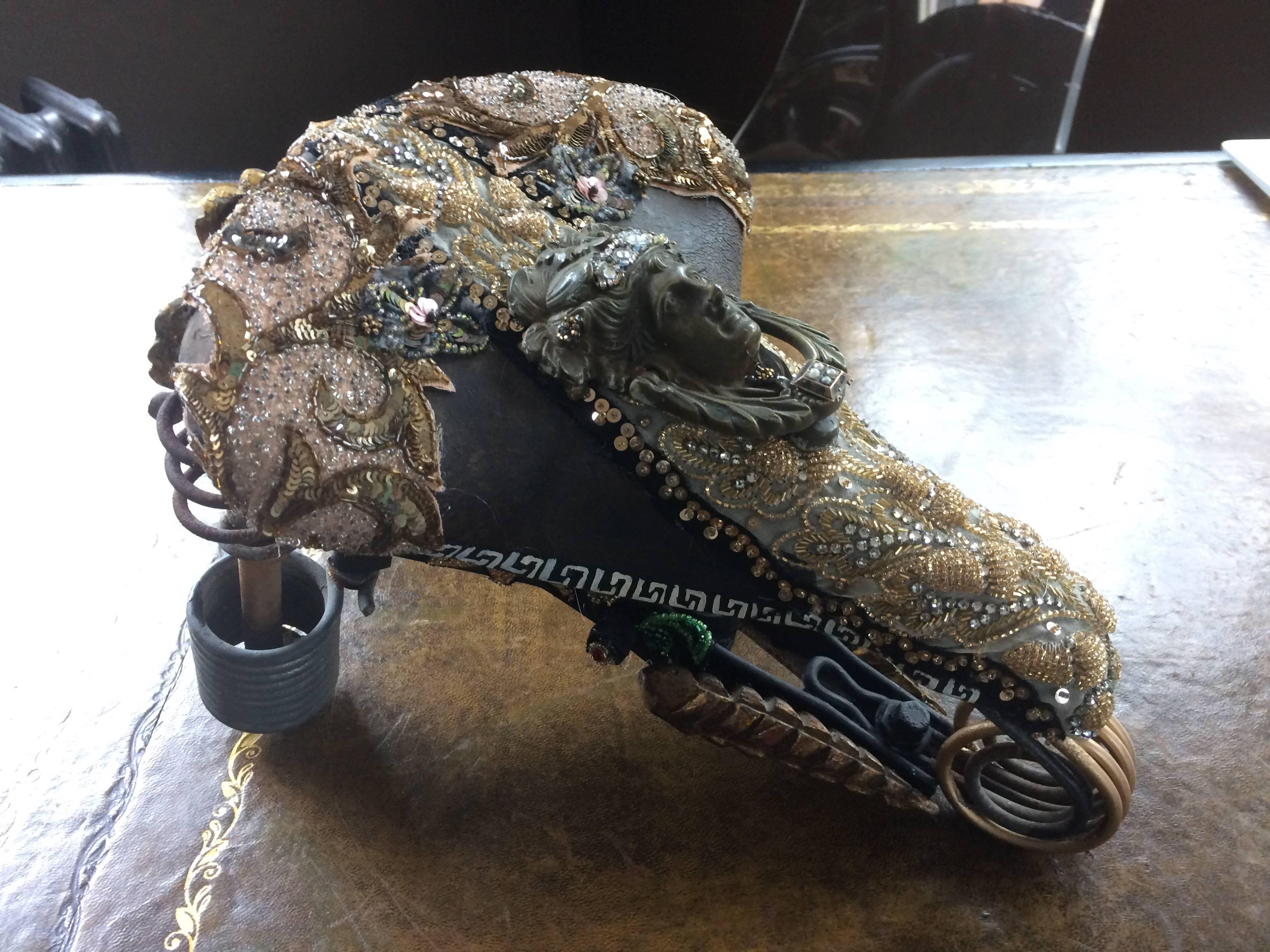 Contemporary Neoclassical Funky Mixed-Media Bicycle Seat Sculpture For Sale