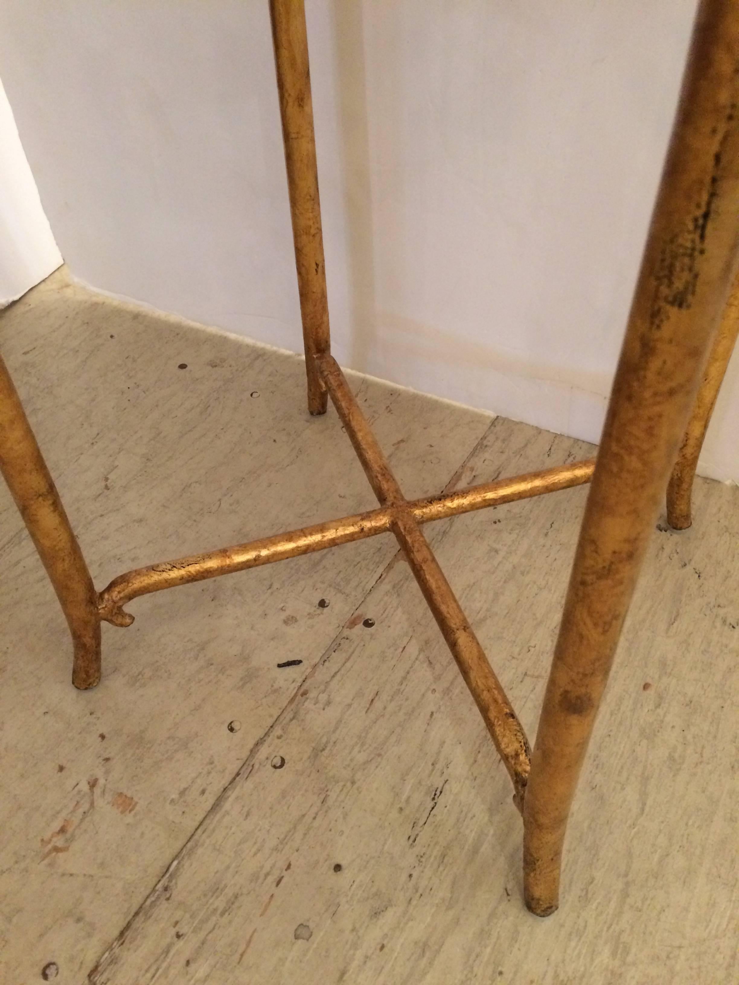 Late 20th Century Very Chic Italian Gilded Iron and Faux Shagreen Side or End Occasional Table