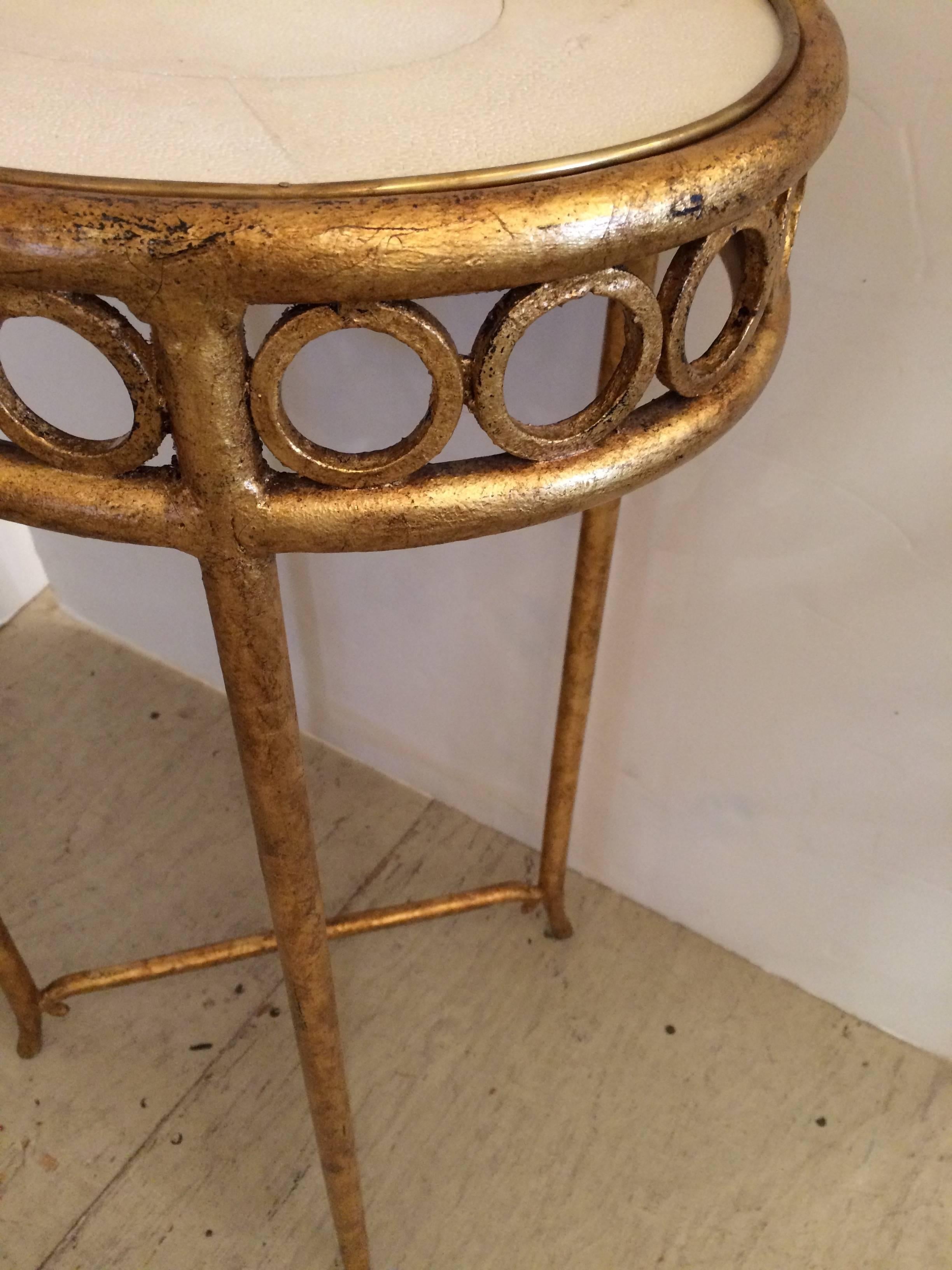 Very Chic Italian Gilded Iron and Faux Shagreen Side or End Occasional Table 1