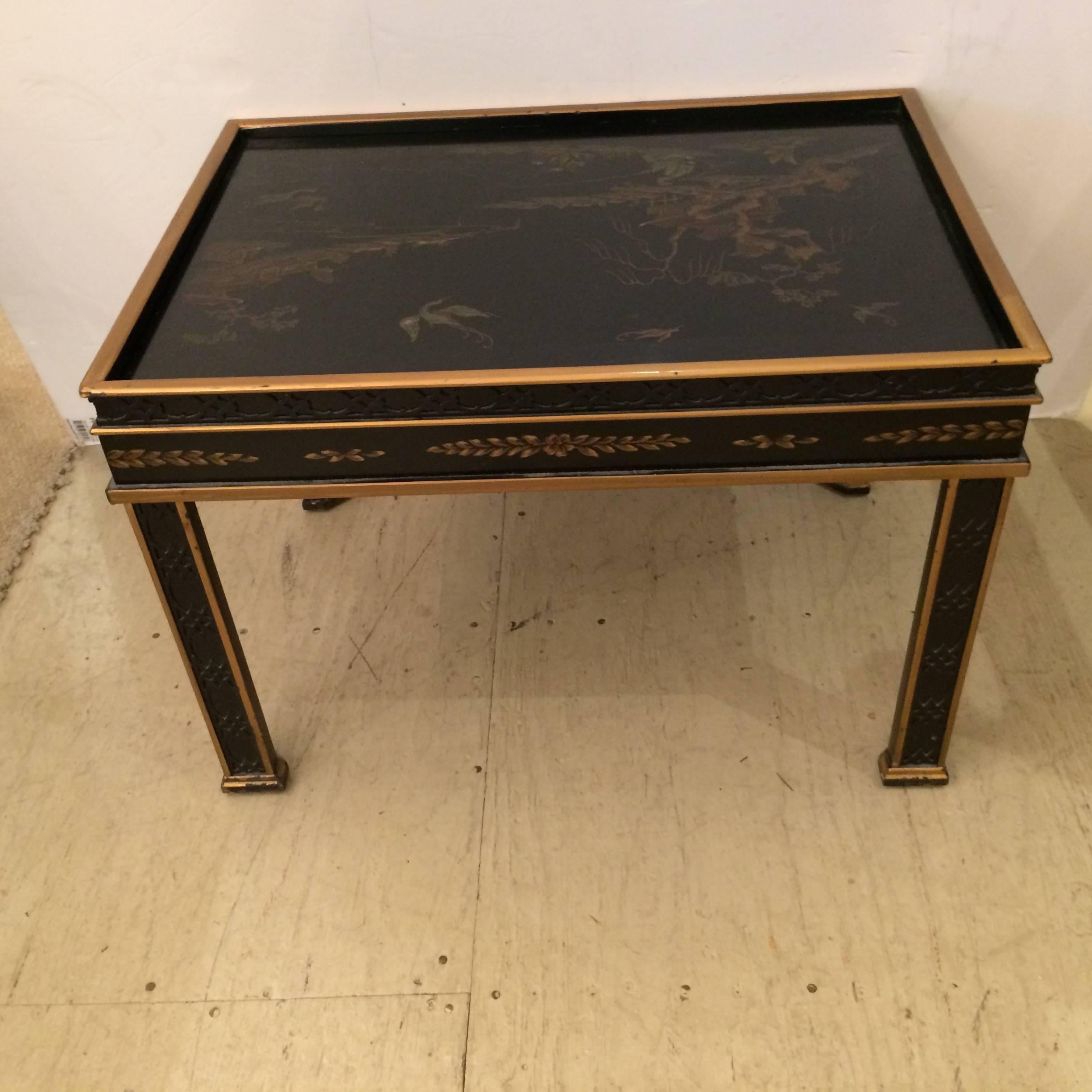 Chinoiserie Style Black and Gold End Table by Drexel Heritage 1