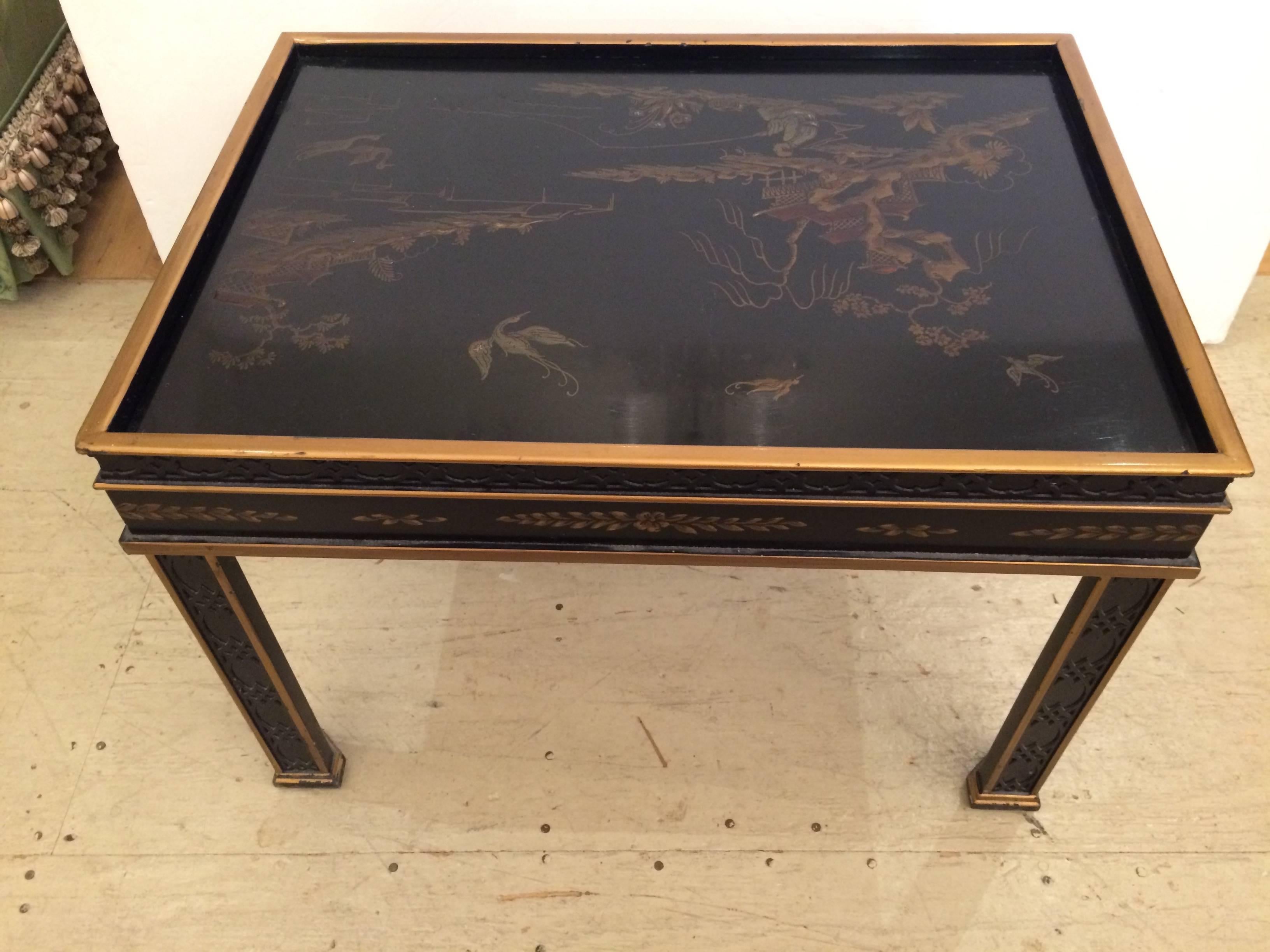 American Chinoiserie Style Black and Gold End Table by Drexel Heritage
