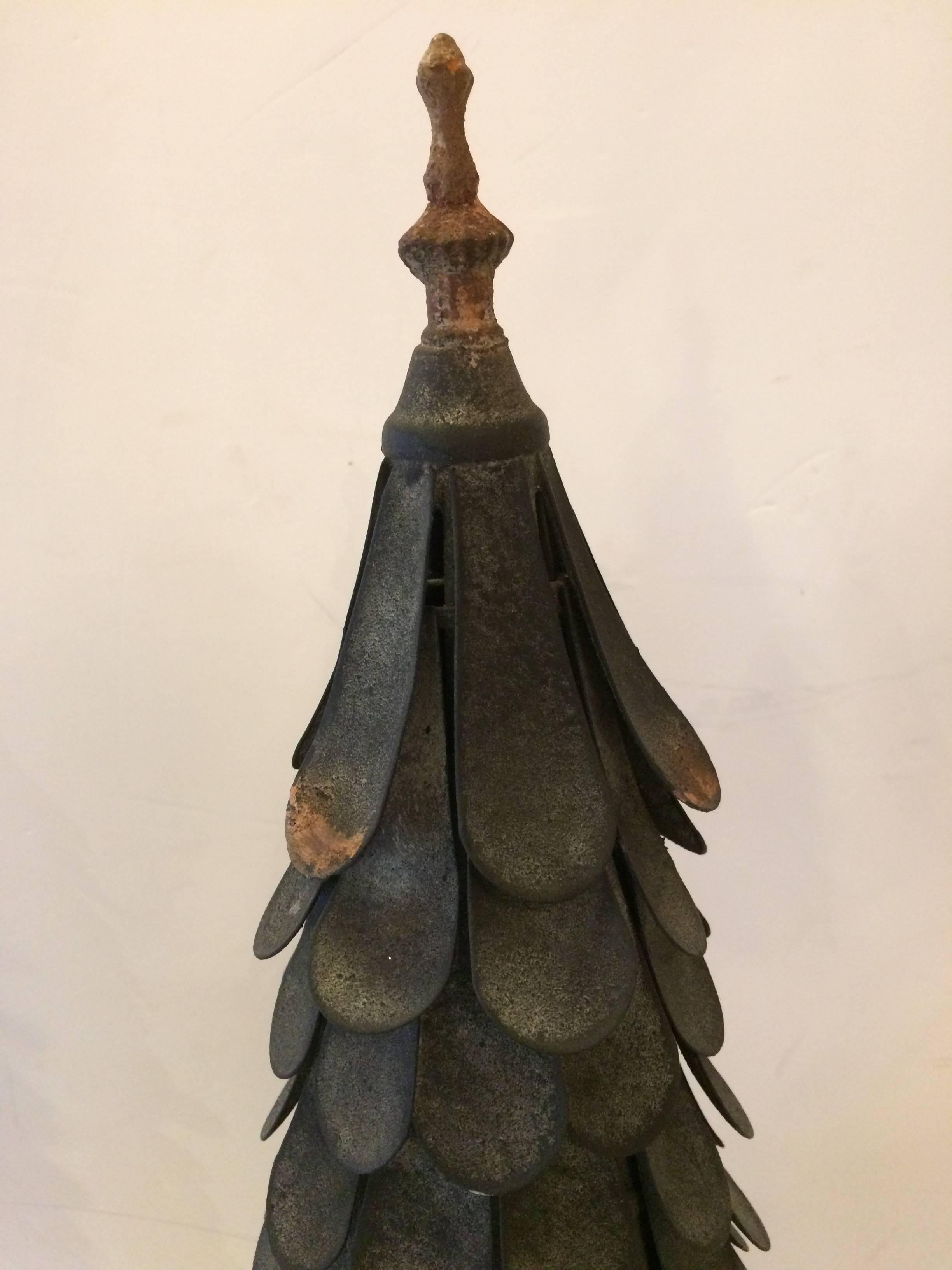 French Striking Pair of Hand Forged Iron and Zinc Tree Sculptures