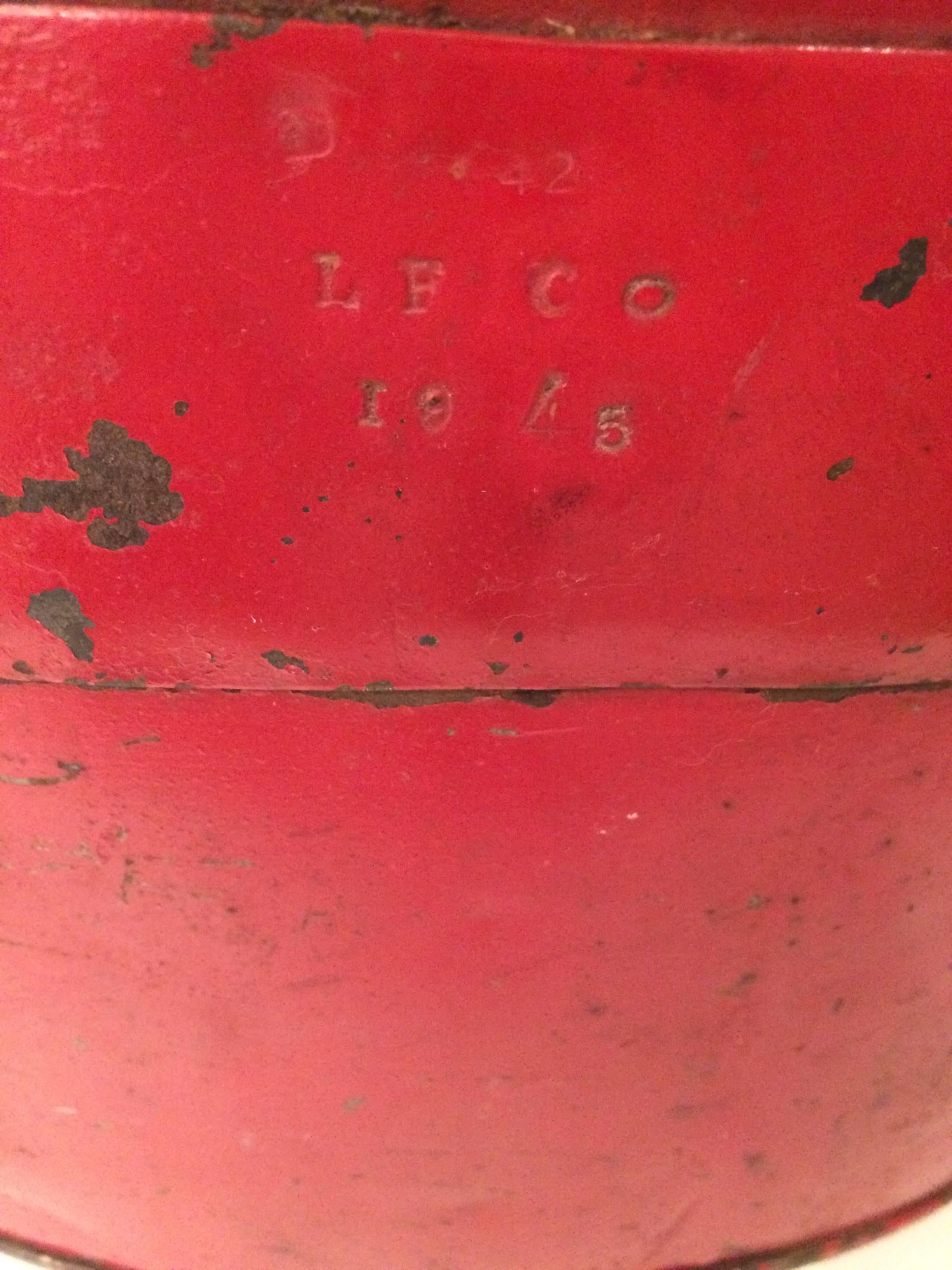Show Stopping Fire Engine Red Antique Zinc Buckets In Excellent Condition In Hopewell, NJ