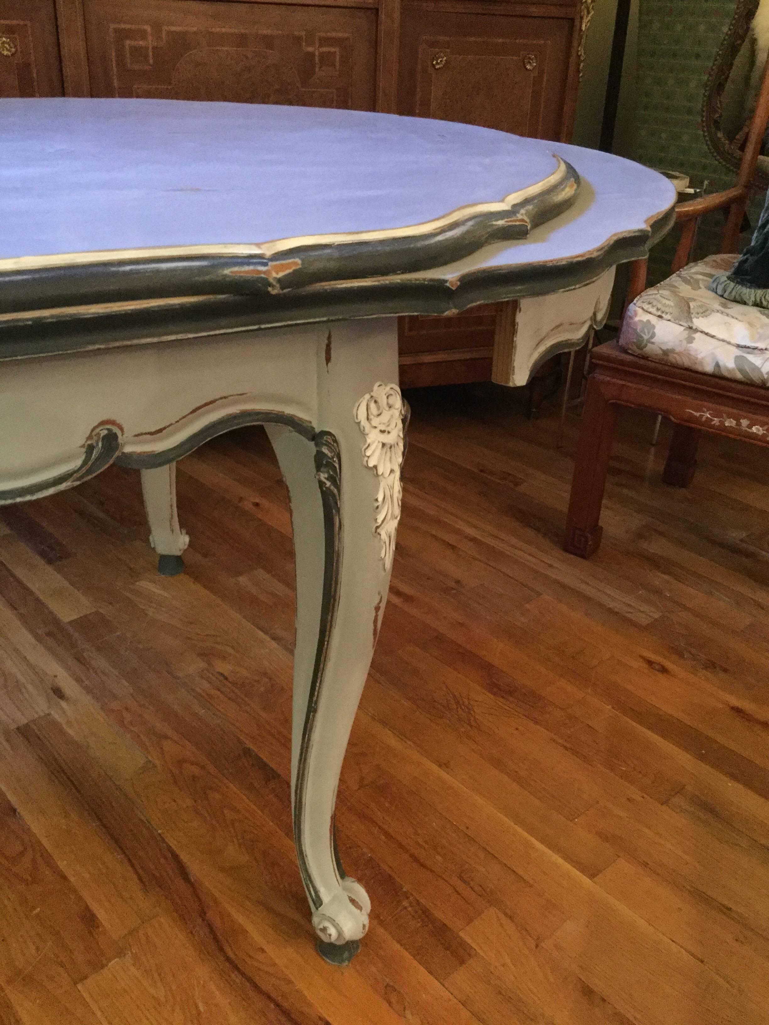 French Lovely Louis XV Style Painted Oval Dining Table with Leaves