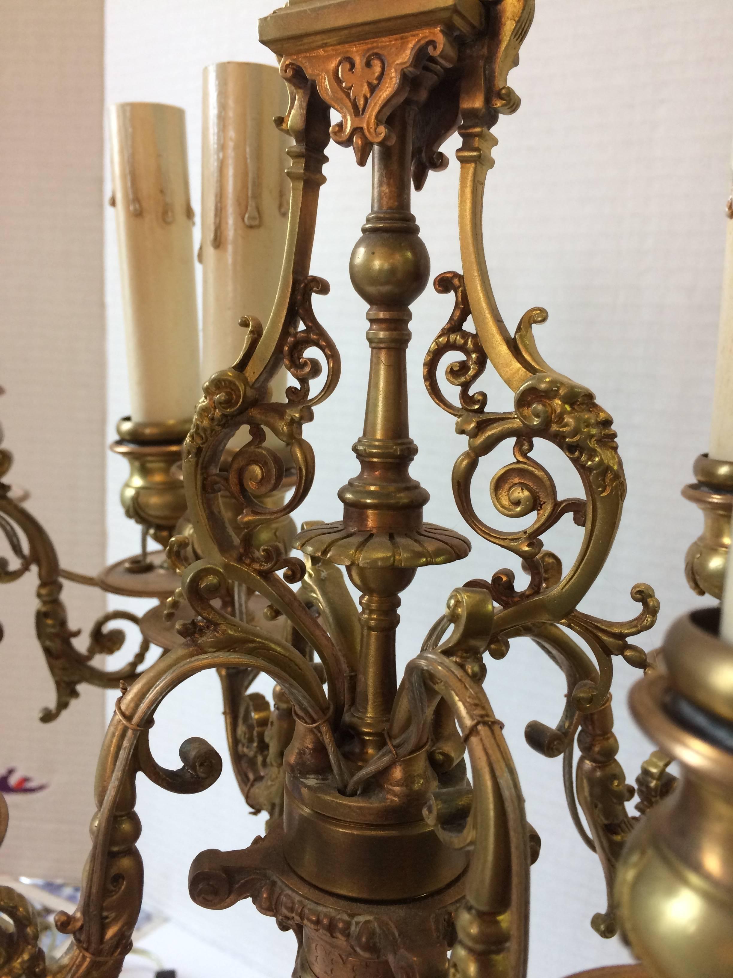 Supremely Elegant Pair of Bronze Renaissance Revival Candelabra Lamps For Sale 3