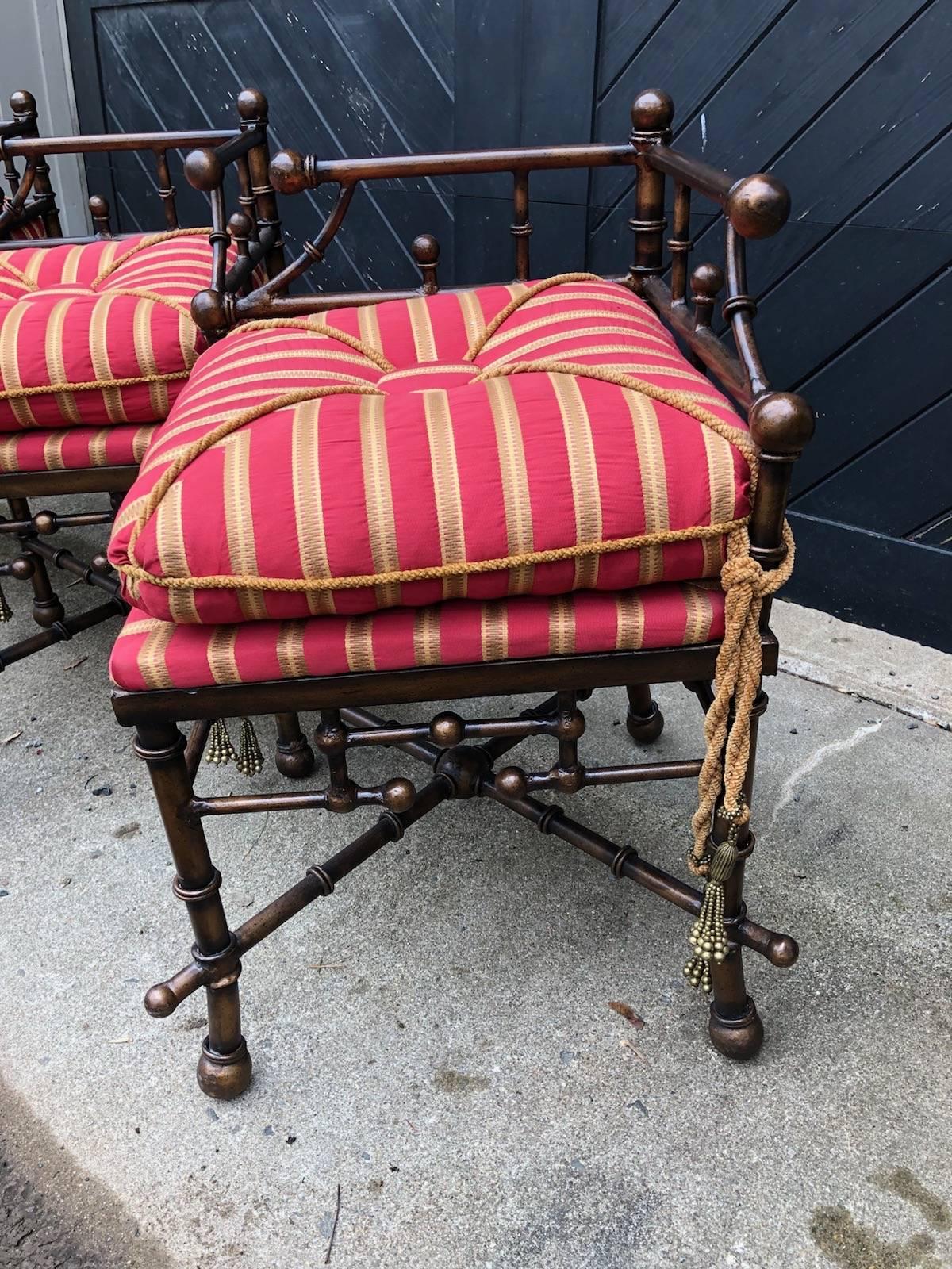 Fabulously Stylish Faux Bamboo Bronzed Iron Bench In Excellent Condition In Hopewell, NJ