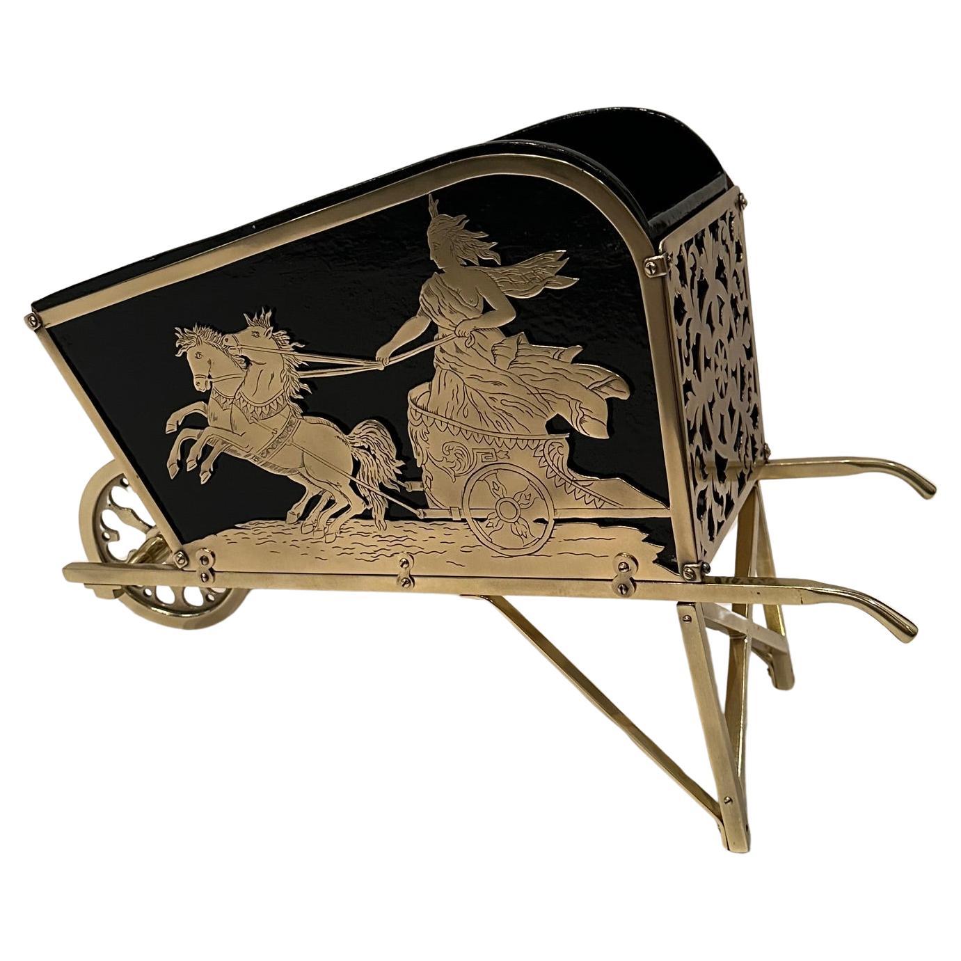 Bellissimo centrotavola a forma di carriola in ottone francese di stile neoclassico