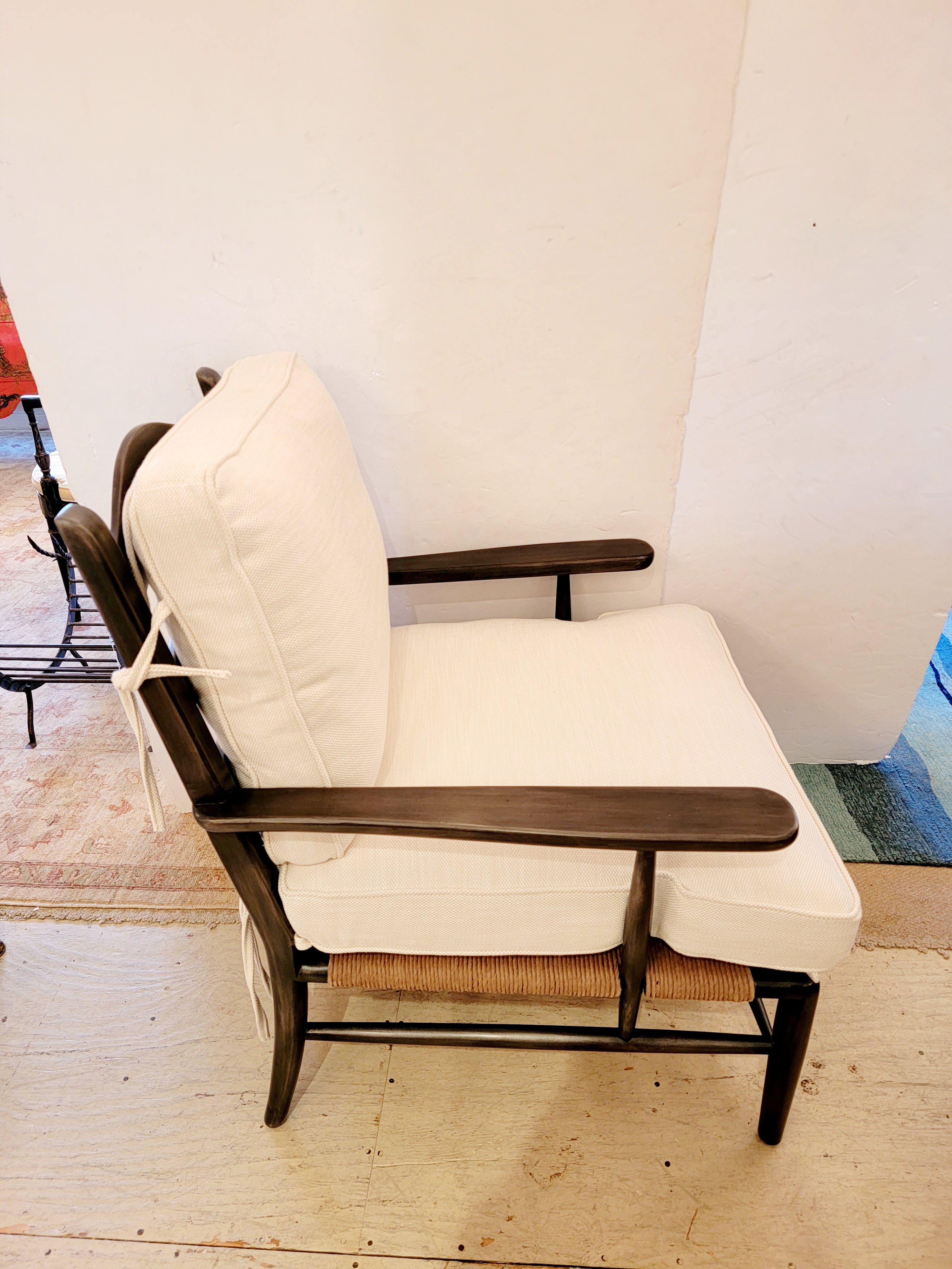 Chic Classic Single Large Club Chair with Rush Seat and New Upholstery