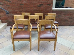 Handsome Set of 8 Guy Chaddock Hartford Beechwood and Leather Dining Chairs