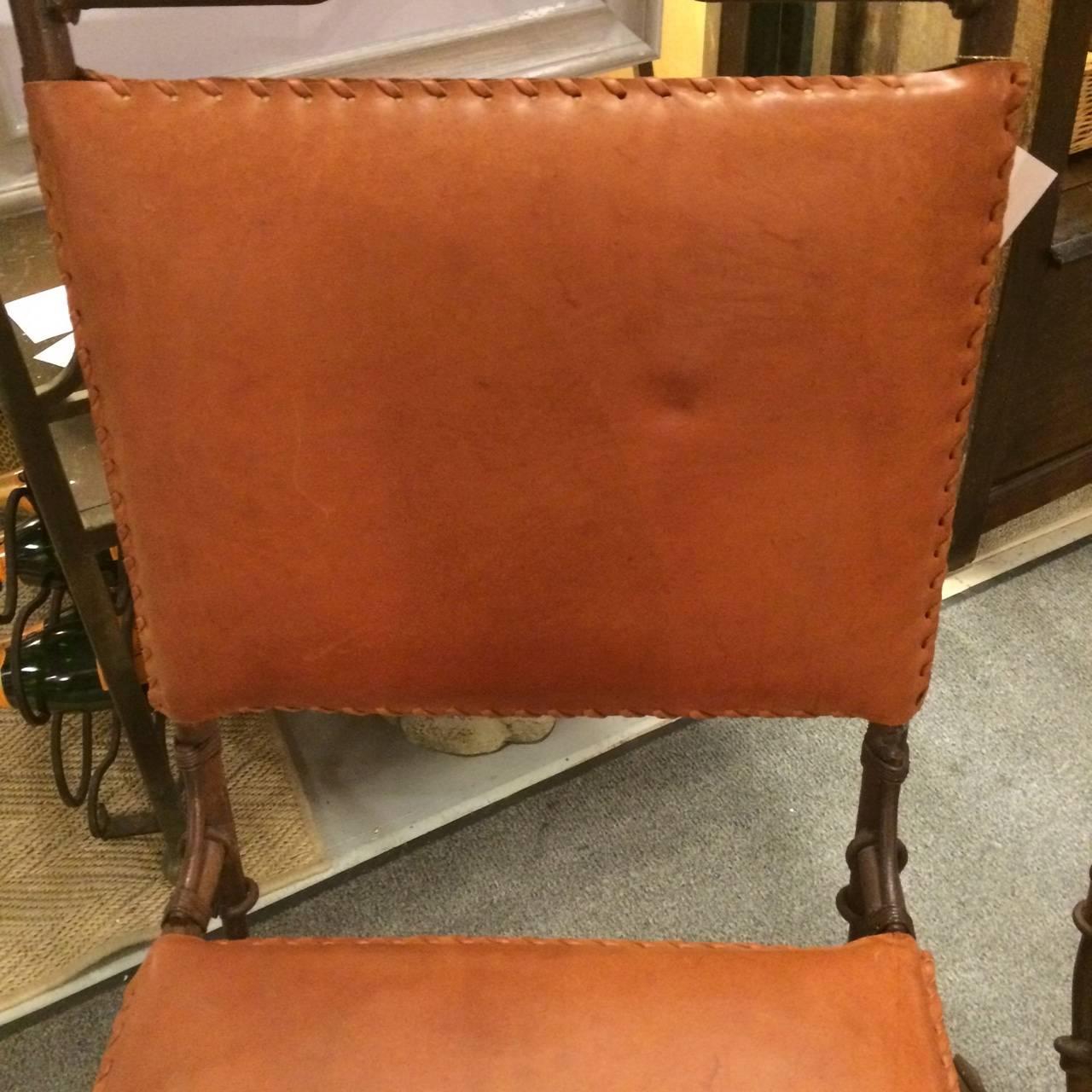 Set of Four Leather Campaign Style Dining Chairs 5