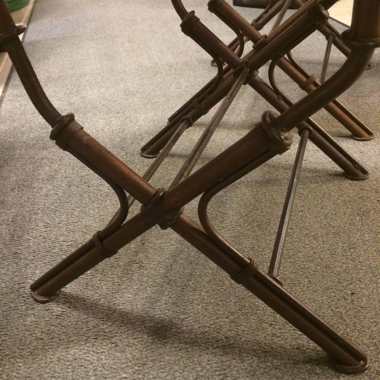 Set of Four Leather Campaign Style Dining Chairs In Good Condition In Hopewell, NJ