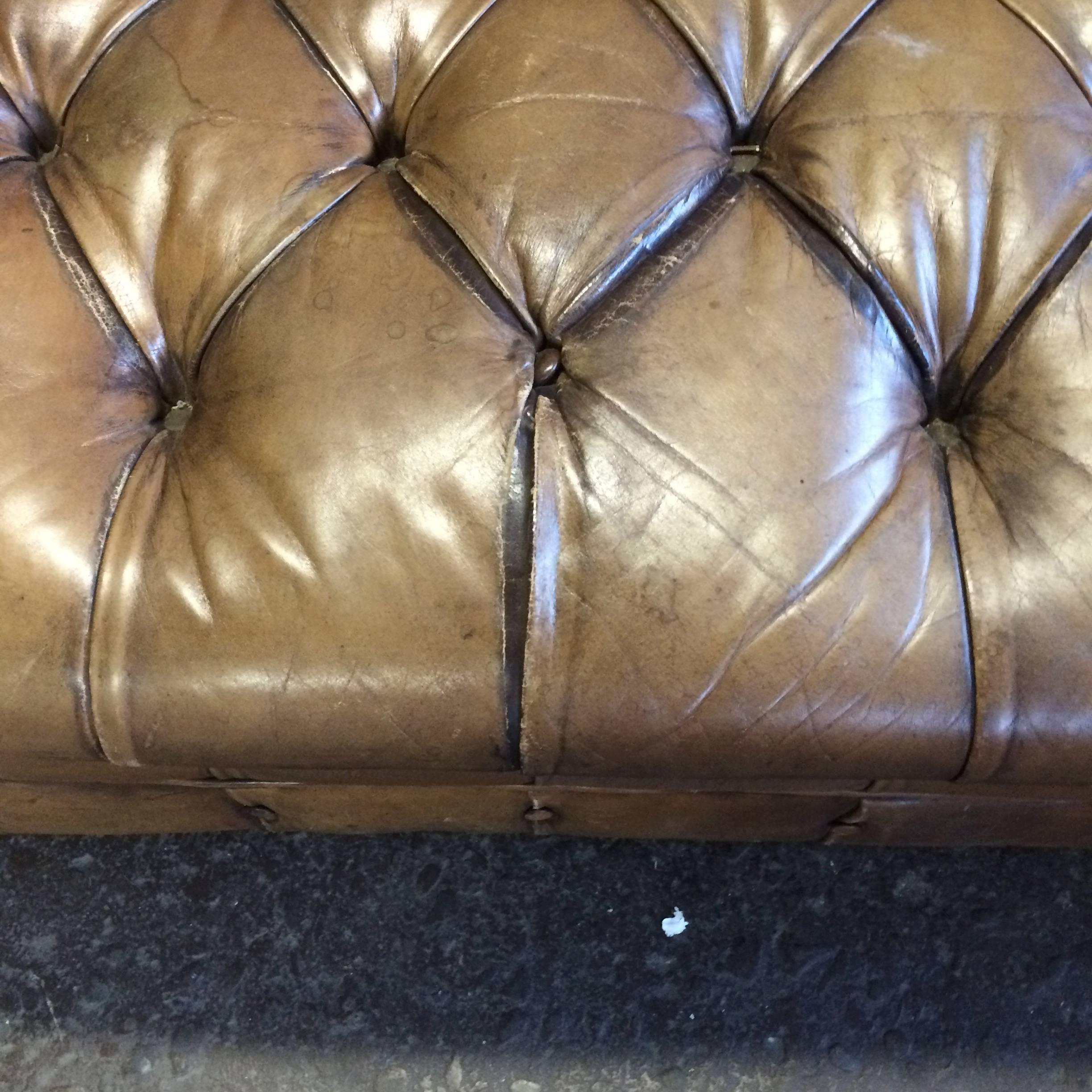 Mid-20th Century Vintage English Tufted Leather Chesterfield