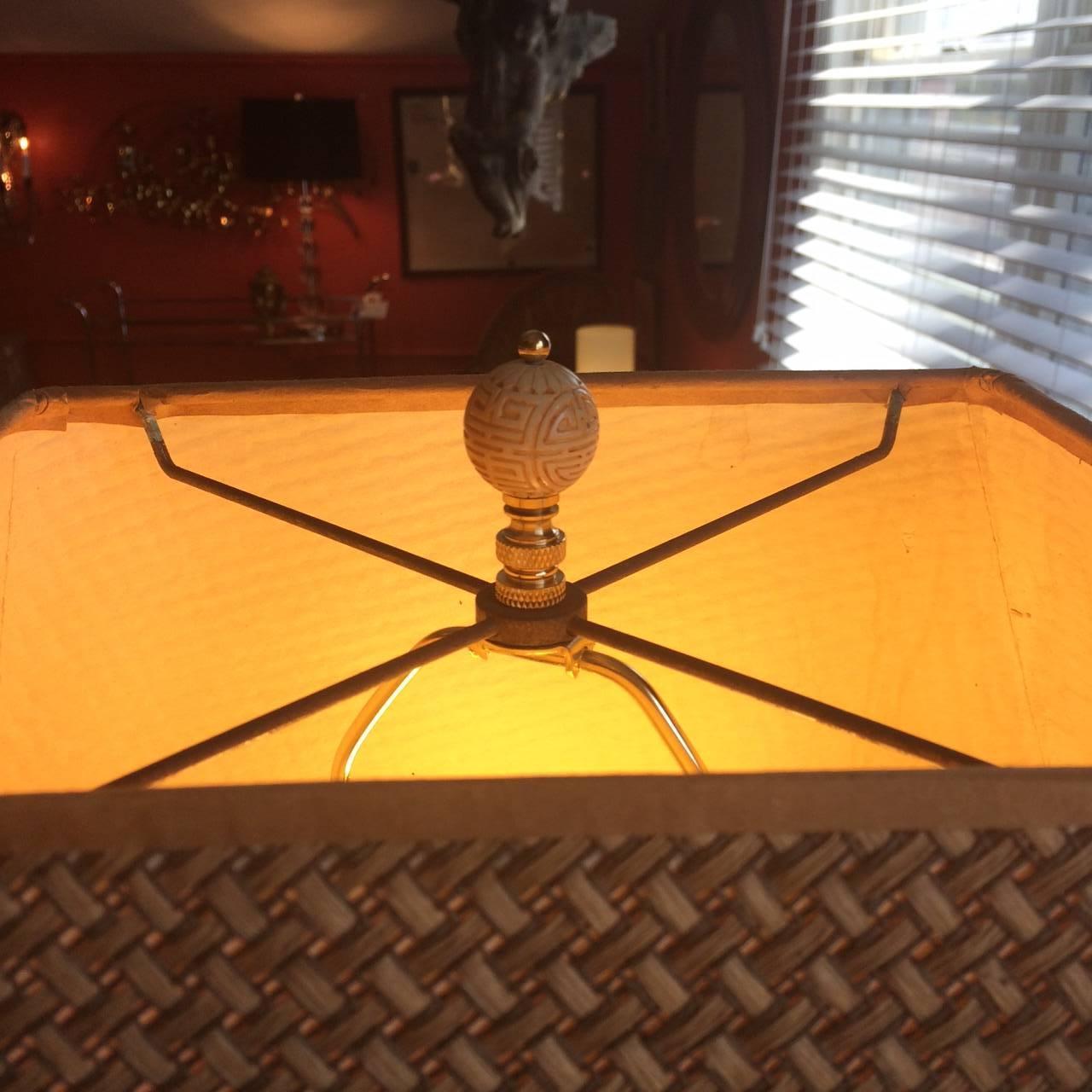 American Palm Springs Style Pair of Super Tall Rattan Lamps