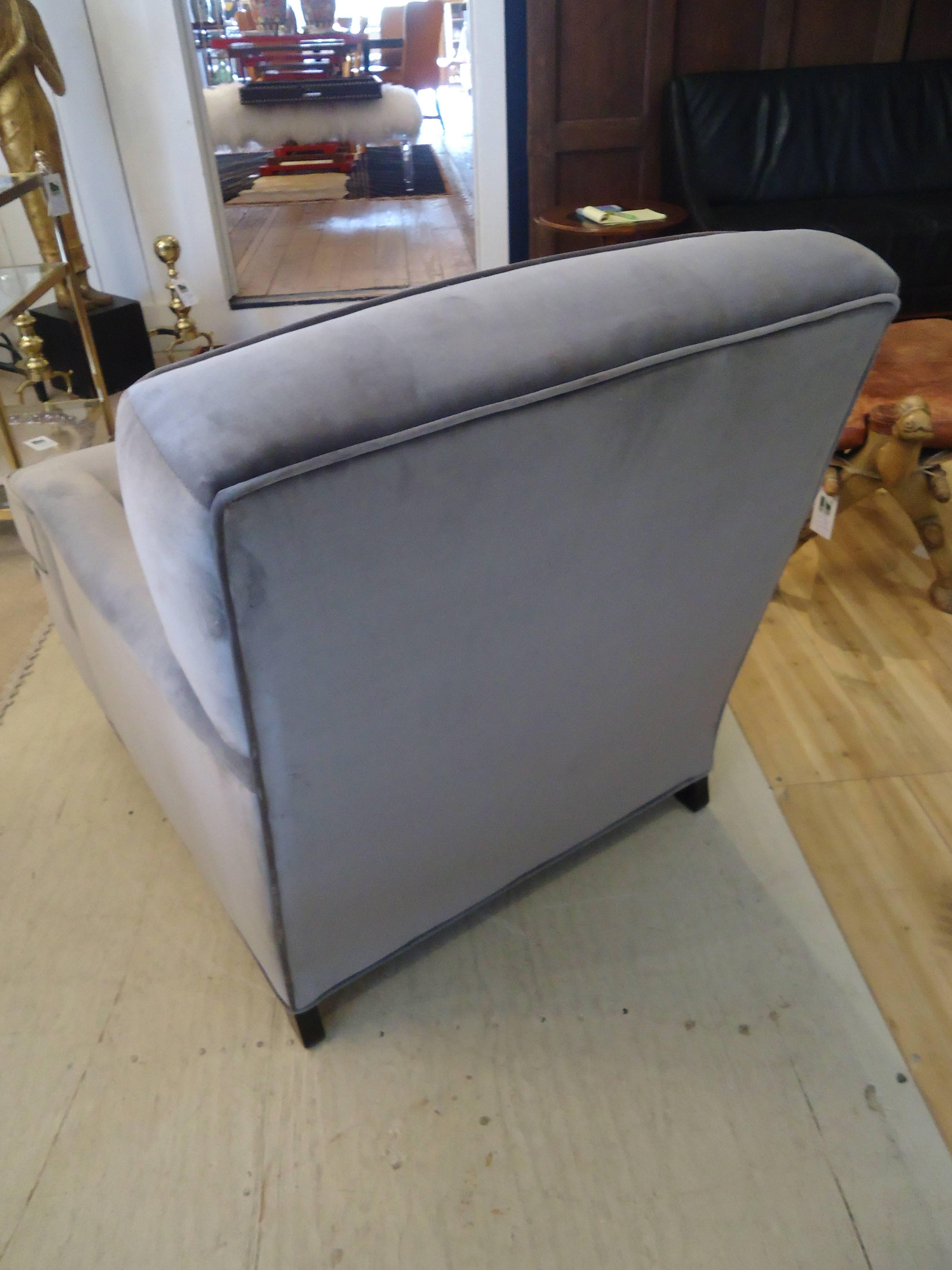 Mid-Century Modern Pair of Luxurious Large Grey Velvet Club Lounge Chairs
