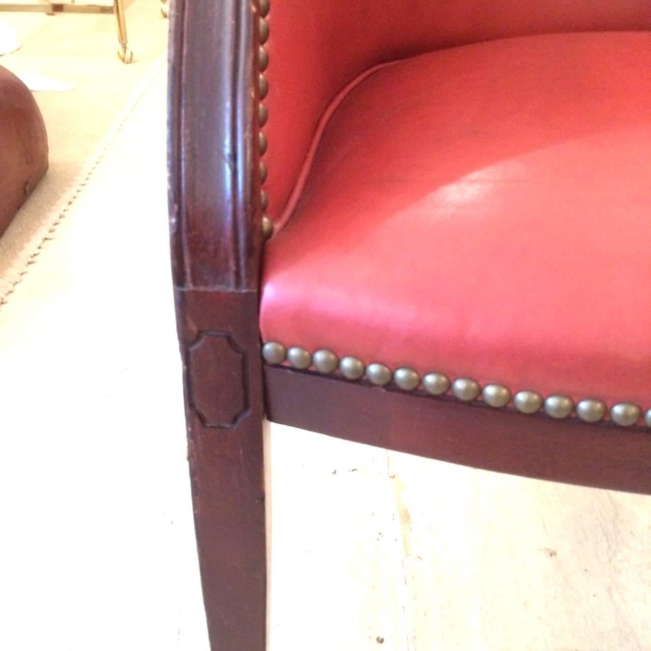 Pair of Rich Pumpkin Leather English Tub Chairs In Good Condition In Hopewell, NJ