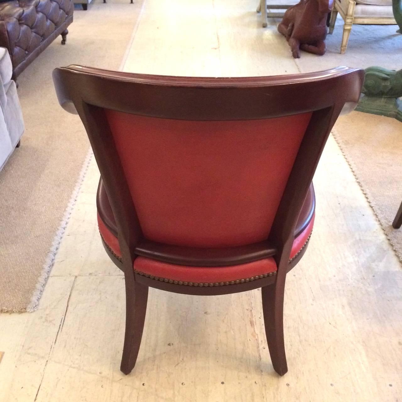 Mid-20th Century Pair of Rich Pumpkin Leather English Tub Chairs